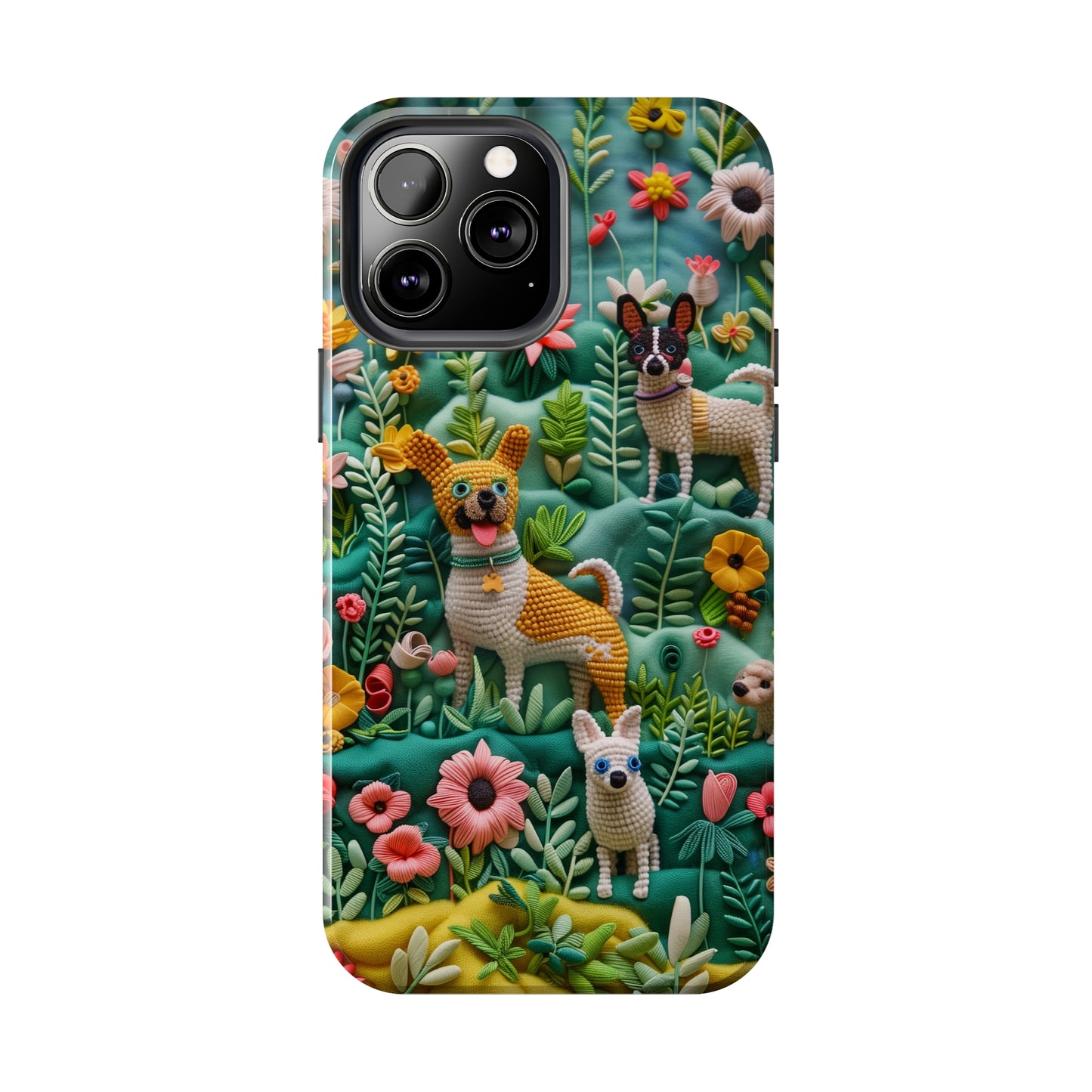 Dogs and Flowers 3D Yarn and Thread Design Dog iPhone Case - Tough Case - Pets on Merch