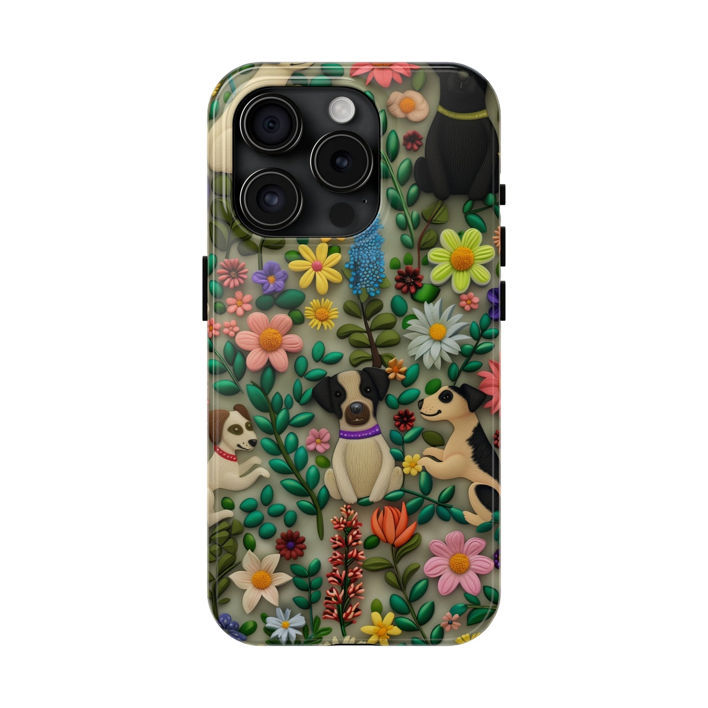 Dogs and Flowers Whimsical Colorful Design Dog iPhone Case - Tough Case - Pets on Merch