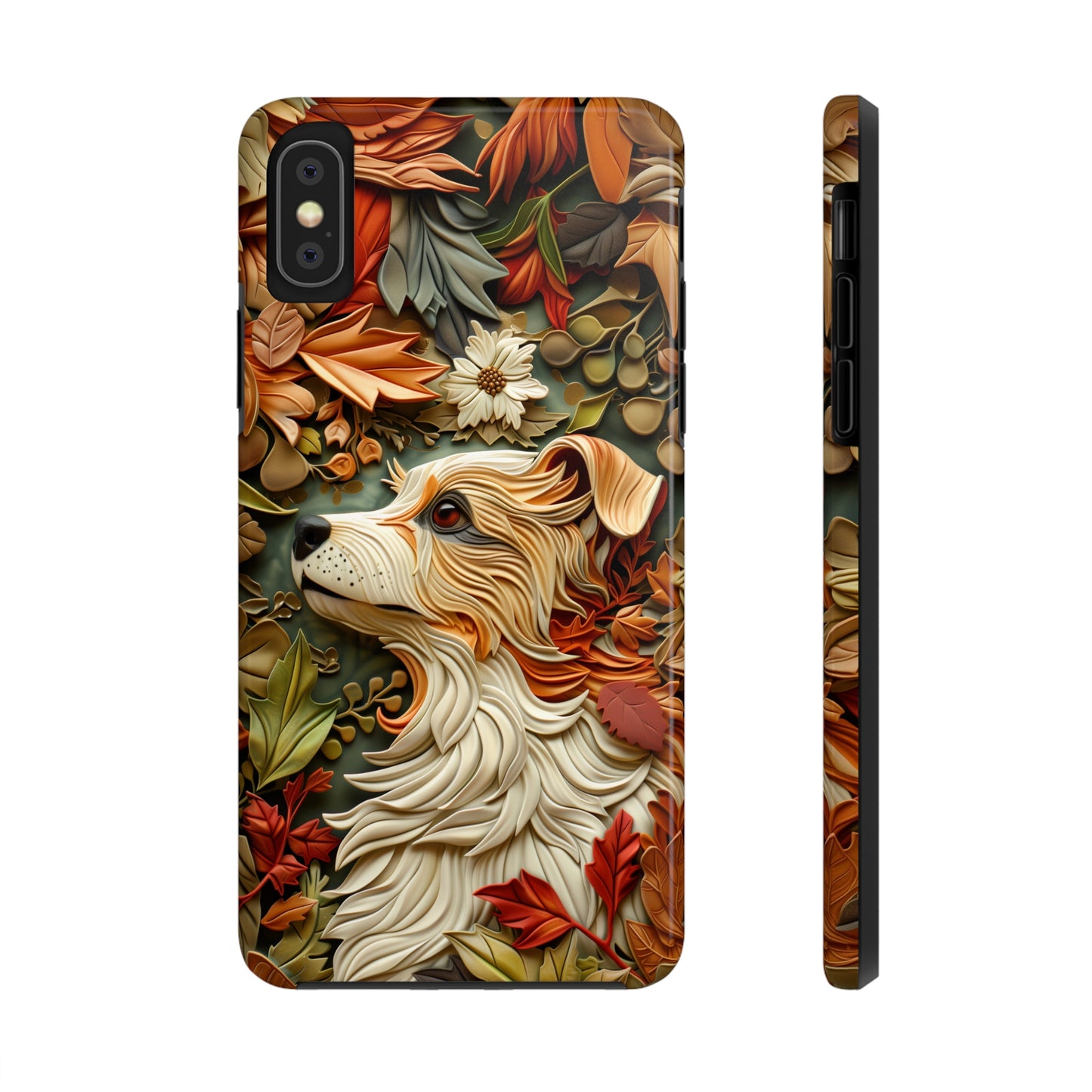 Dog and Leaves Wood Carving Design Dog iPhone Case - Tough Case - Pets on Merch