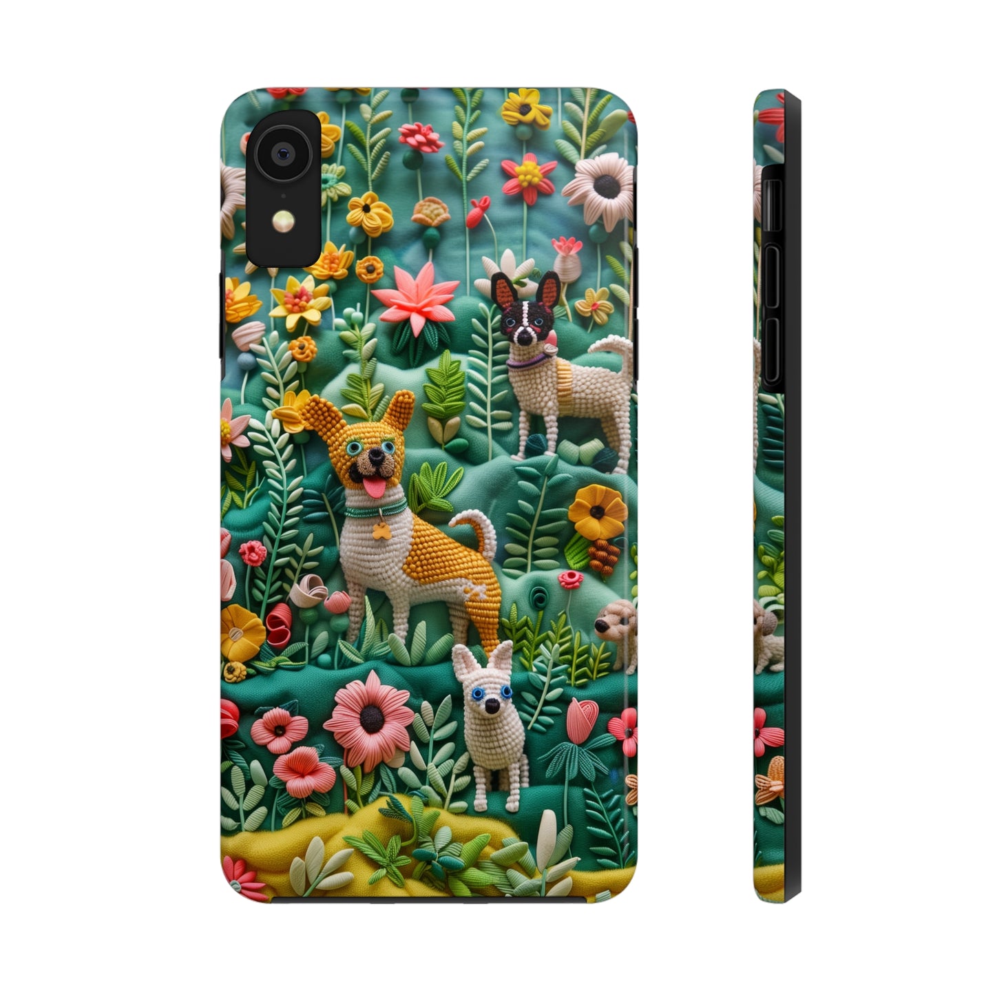 Dogs and Flowers 3D Yarn and Thread Design Dog iPhone Case - Tough Case - Pets on Merch