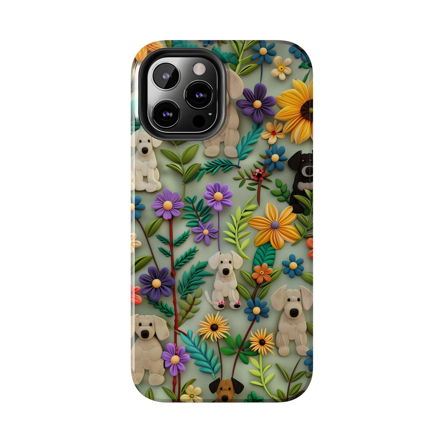 Dogs and Flowers Colorful Yarn and Fabric Design Dog iPhone Case - Tough Case - Pets on Merch