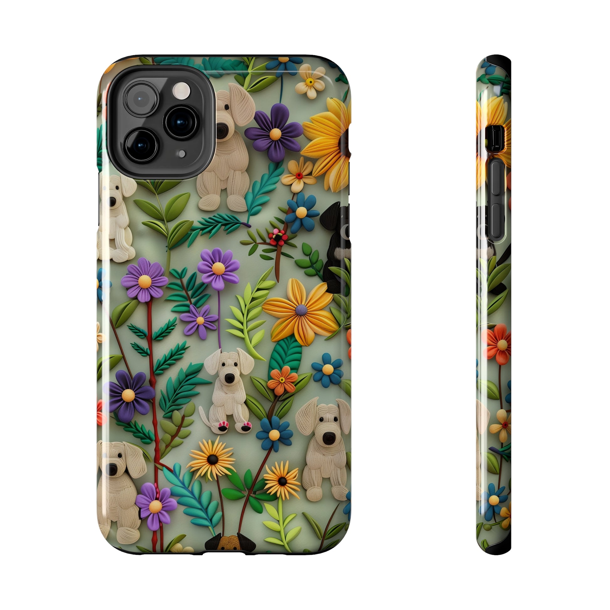 Dogs and Flowers Colorful Yarn and Fabric Design Dog iPhone Case - Tough Case - Pets on Merch