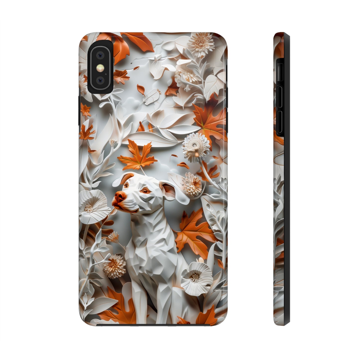 Dog and Leaves Paper Sculpture Design Dog iPhone Case - Tough Case - Pets on Merch