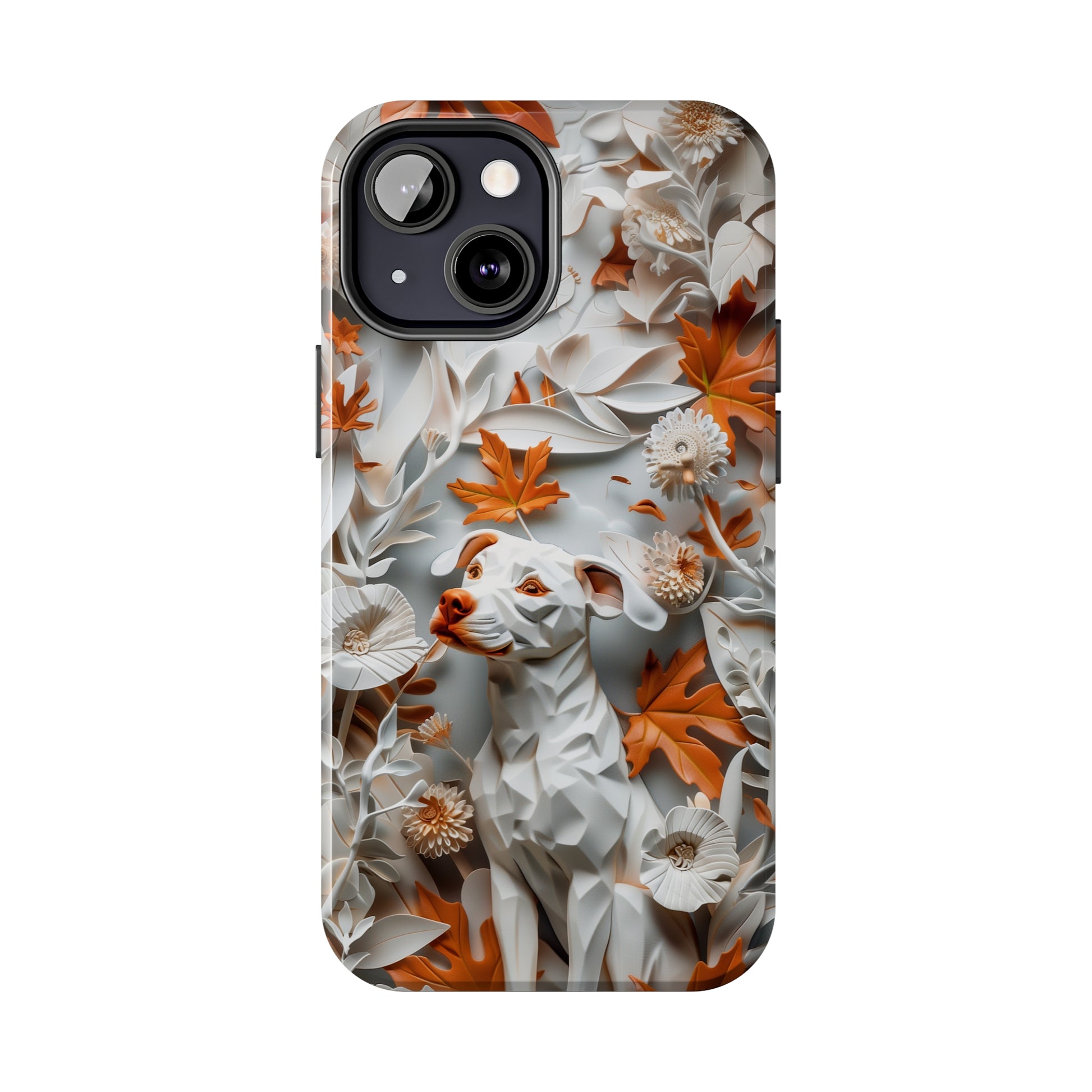 Dog and Leaves Paper Sculpture Design Dog iPhone Case - Tough Case - Pets on Merch