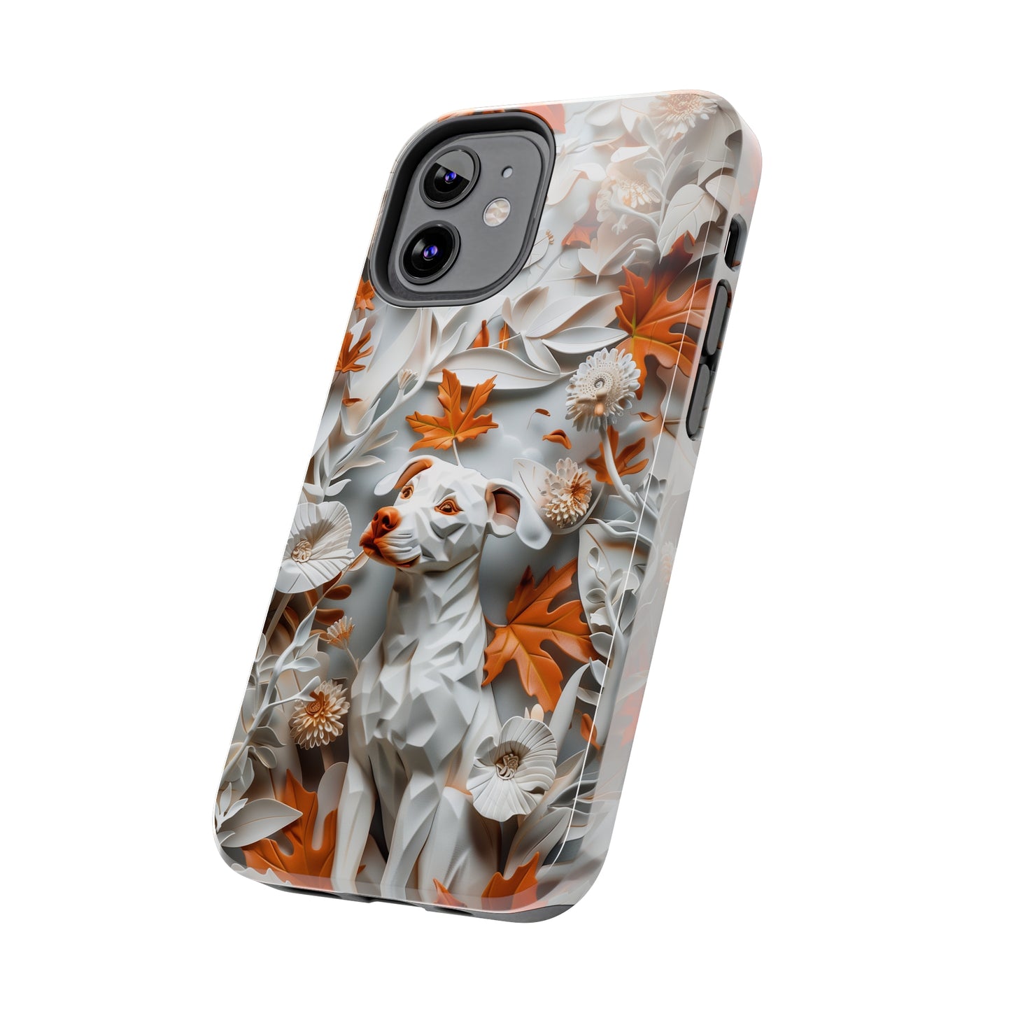 Dog and Leaves Paper Sculpture Design Dog iPhone Case - Tough Case - Pets on Merch