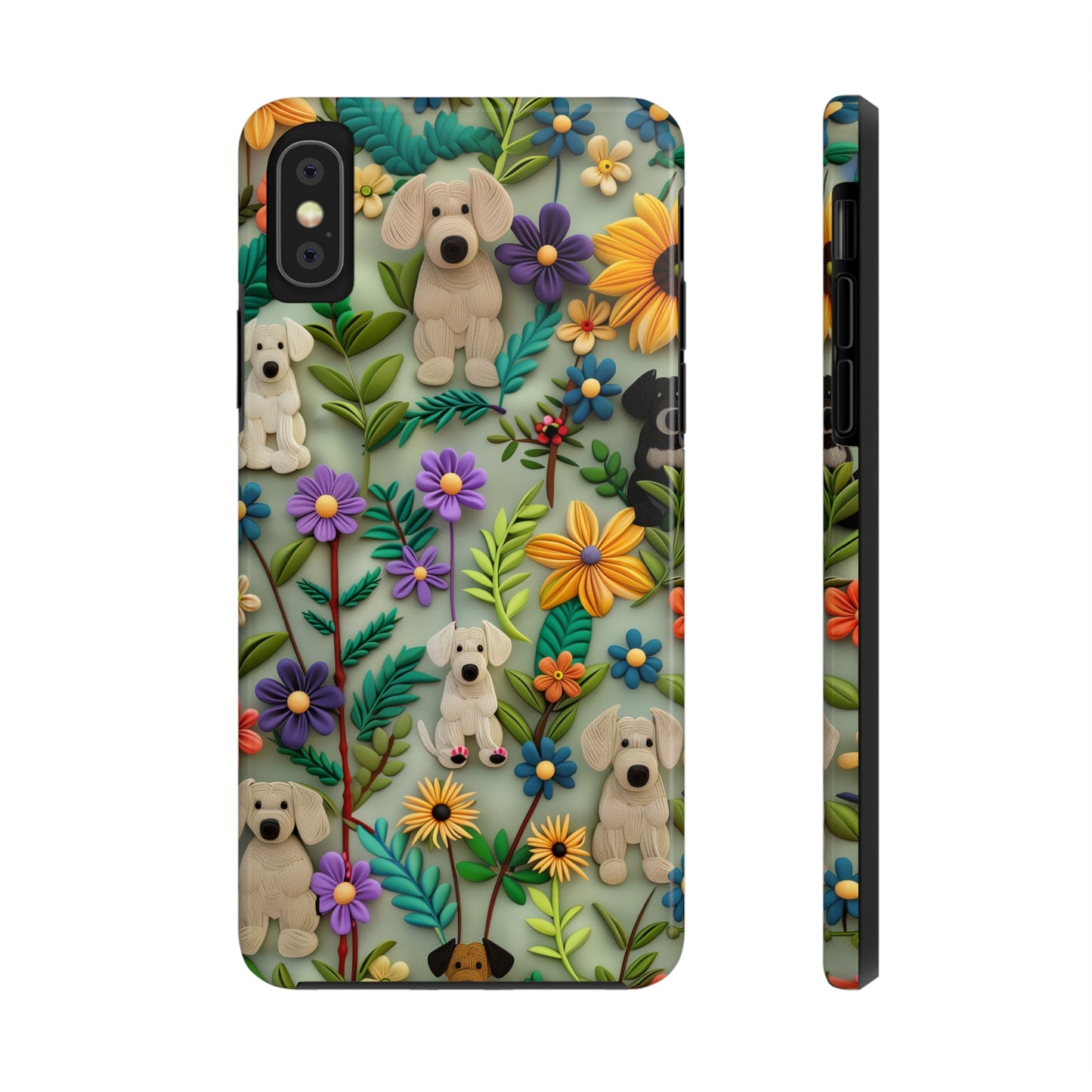 Dogs and Flowers Colorful Yarn and Fabric Design Dog iPhone Case - Tough Case - Pets on Merch