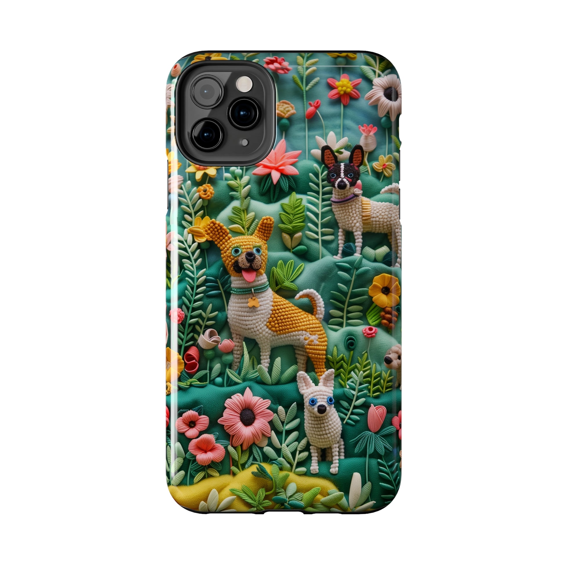 Dogs and Flowers 3D Yarn and Thread Design Dog iPhone Case - Tough Case - Pets on Merch