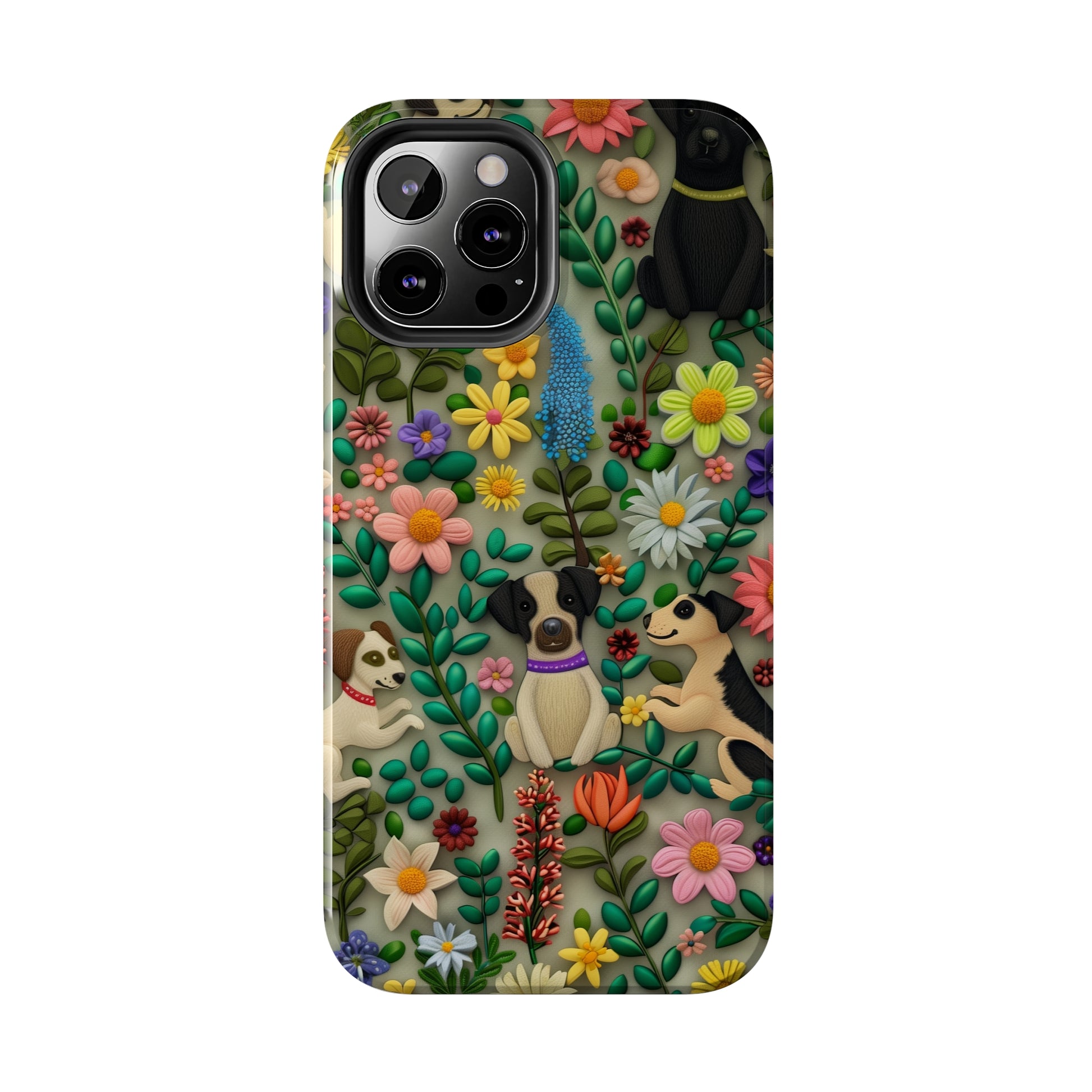 Dogs and Flowers Whimsical Colorful Design Dog iPhone Case - Tough Case - Pets on Merch