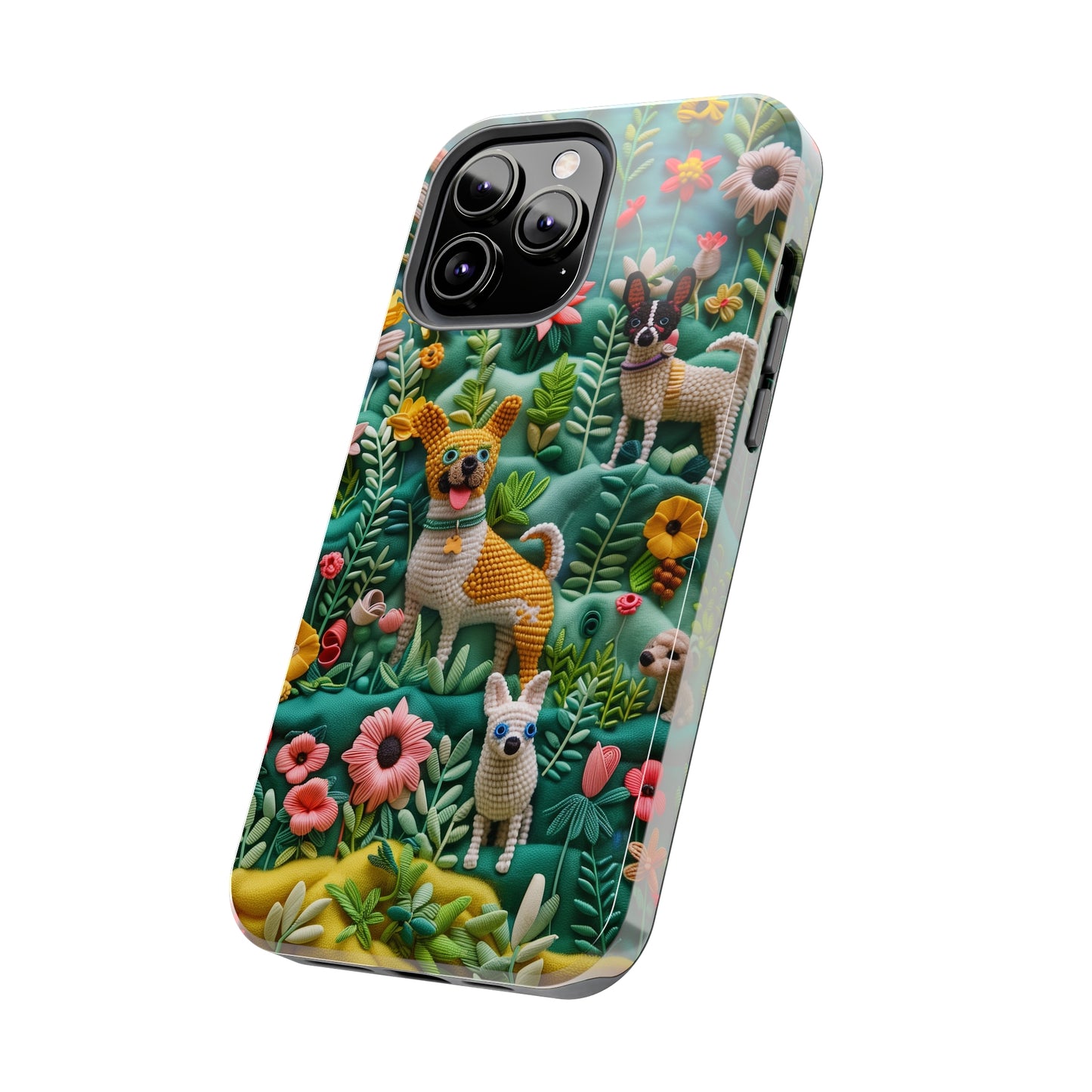 Dogs and Flowers 3D Yarn and Thread Design Dog iPhone Case - Tough Case - Pets on Merch