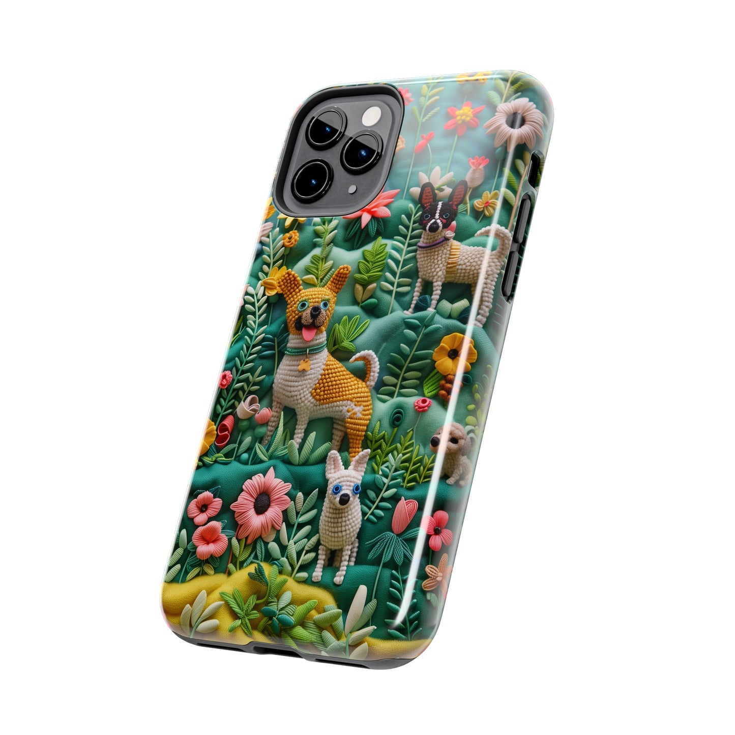 Dogs and Flowers 3D Yarn and Thread Design Dog iPhone Case - Tough Case - Pets on Merch