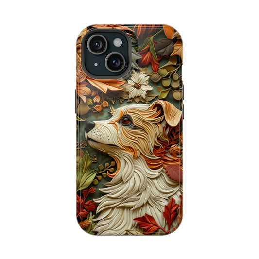 MagSafe Tough Case - Dog and Leaves Wood Carving Design Dog iPhone Case - Pets on Merch