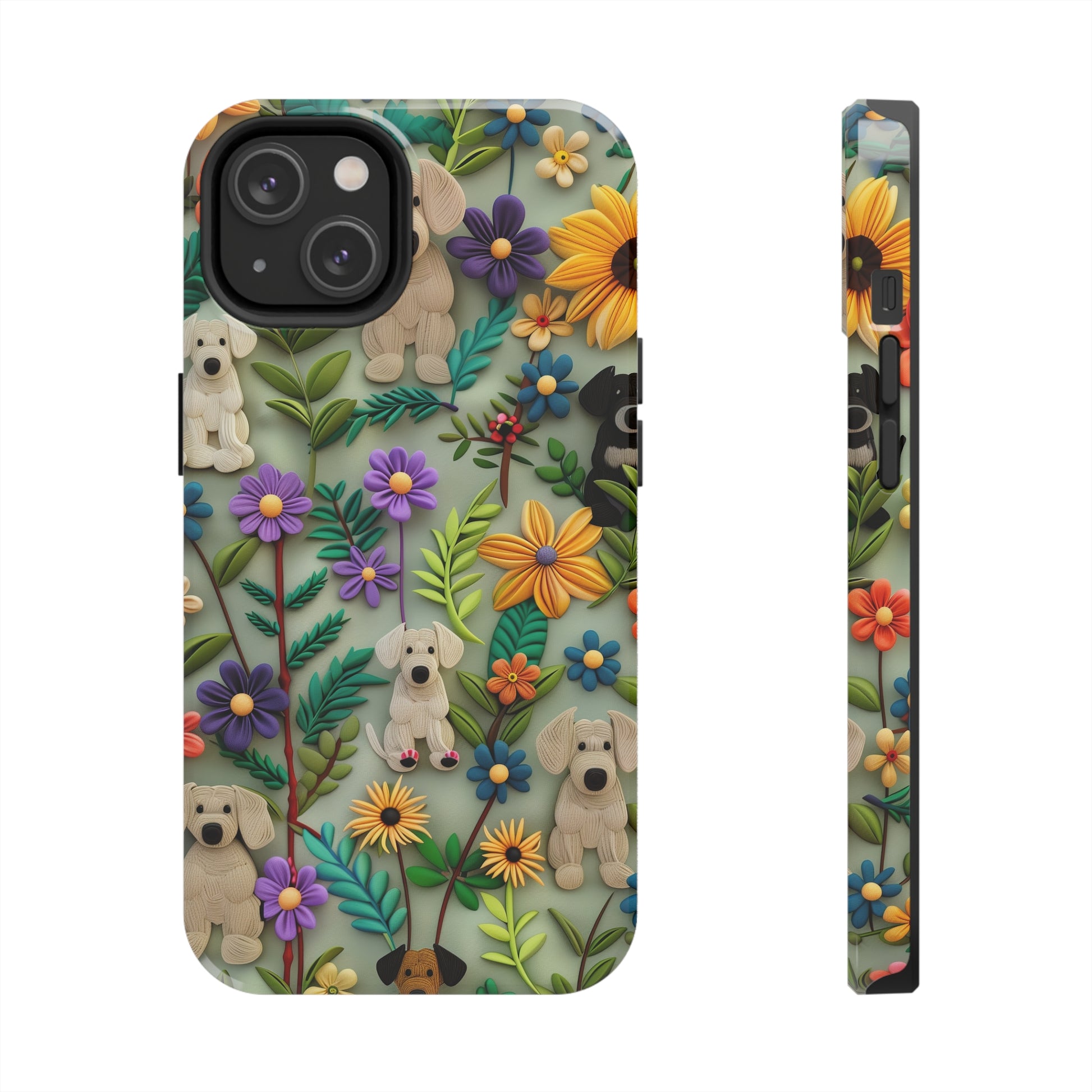 Dogs and Flowers Colorful Yarn and Fabric Design Dog iPhone Case - Tough Case - Pets on Merch