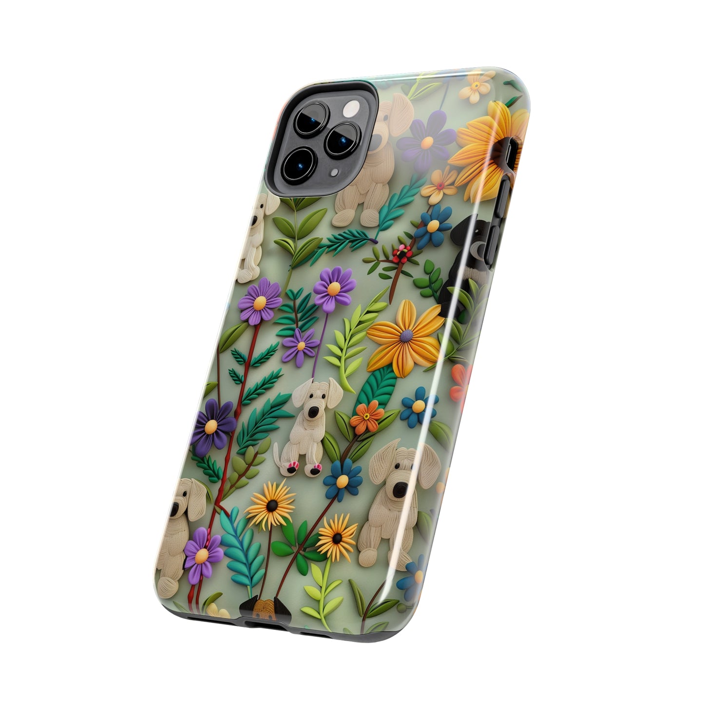 Dogs and Flowers Colorful Yarn and Fabric Design Dog iPhone Case - Tough Case - Pets on Merch