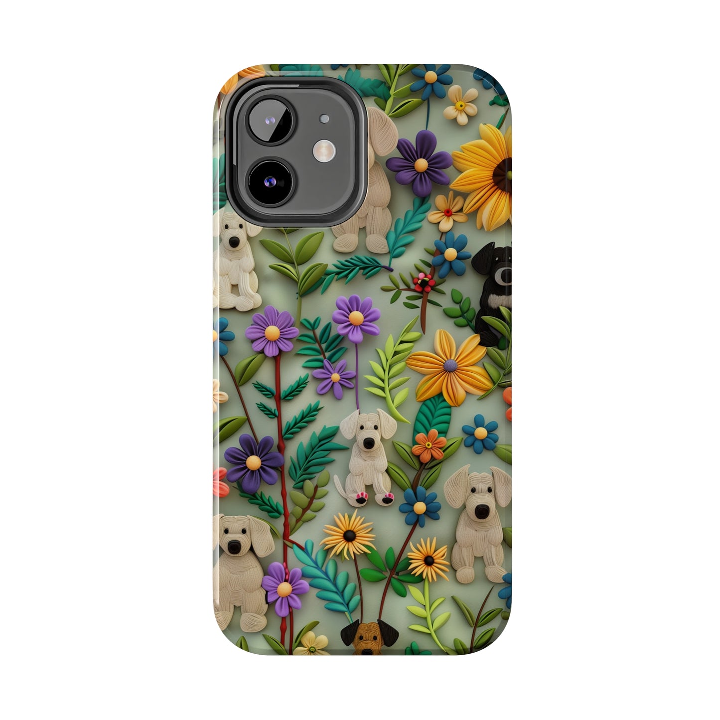 Dogs and Flowers Colorful Yarn and Fabric Design Dog iPhone Case - Tough Case - Pets on Merch