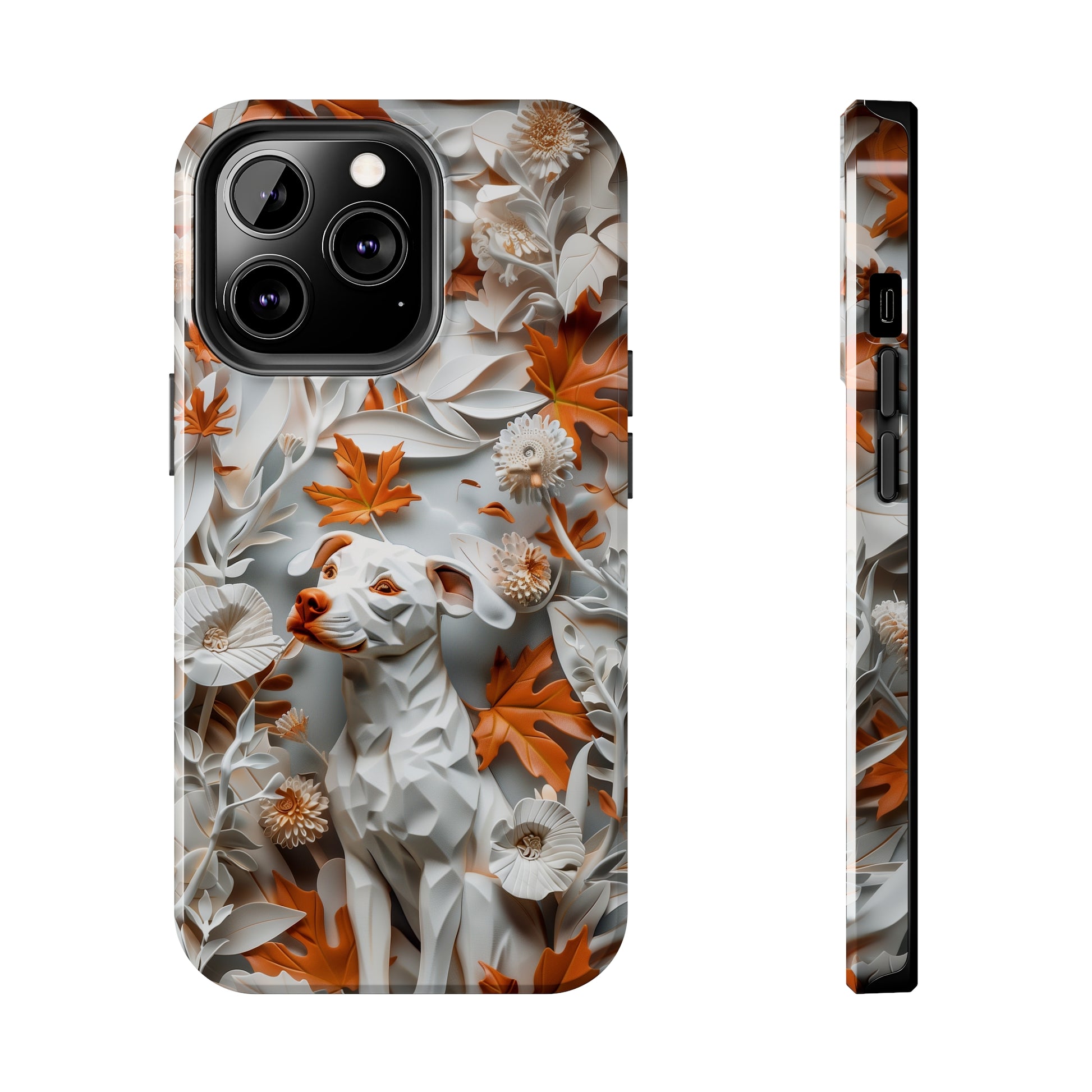 Dog and Leaves Paper Sculpture Design Dog iPhone Case - Tough Case - Pets on Merch