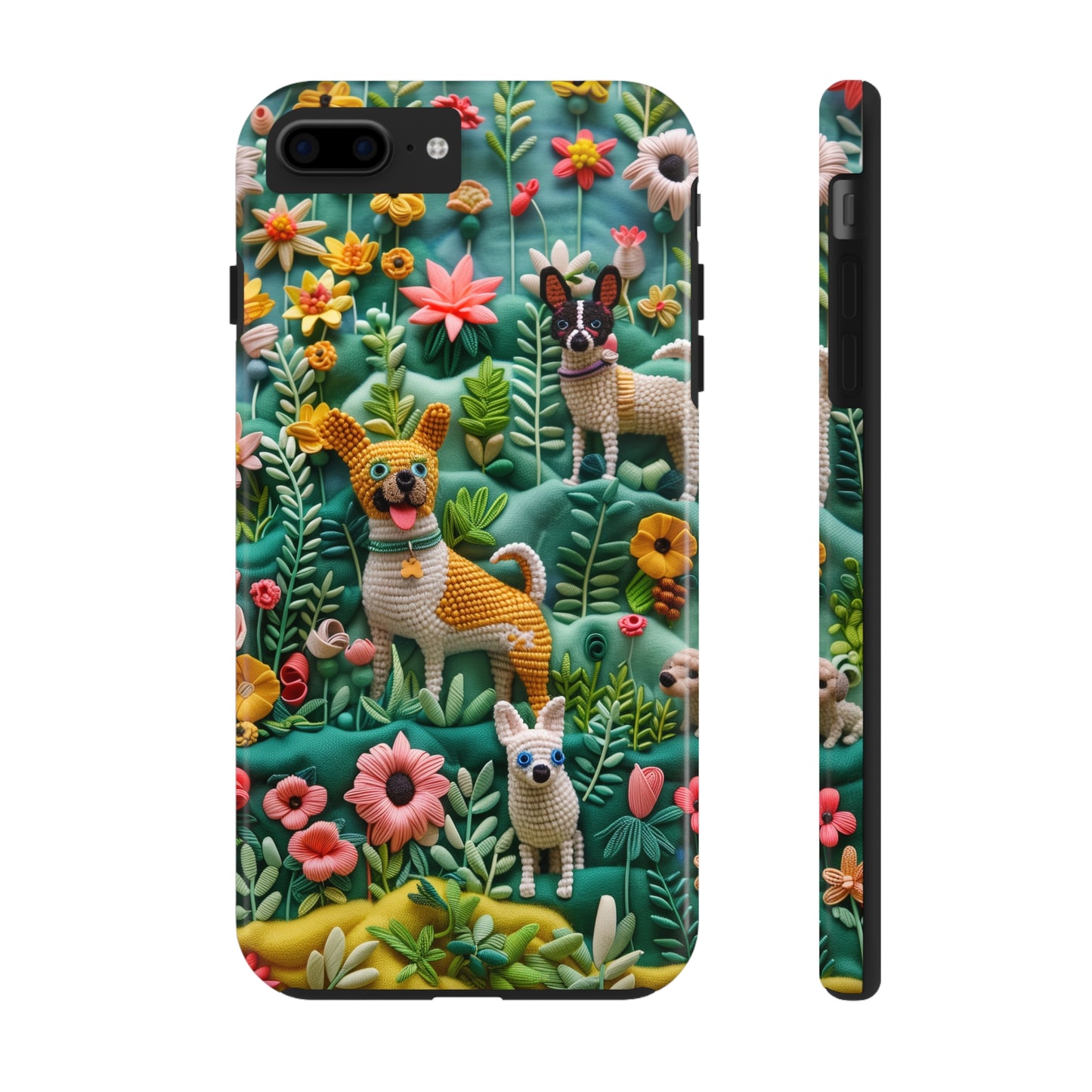 Dogs and Flowers 3D Yarn and Thread Design Dog iPhone Case - Tough Case - Pets on Merch