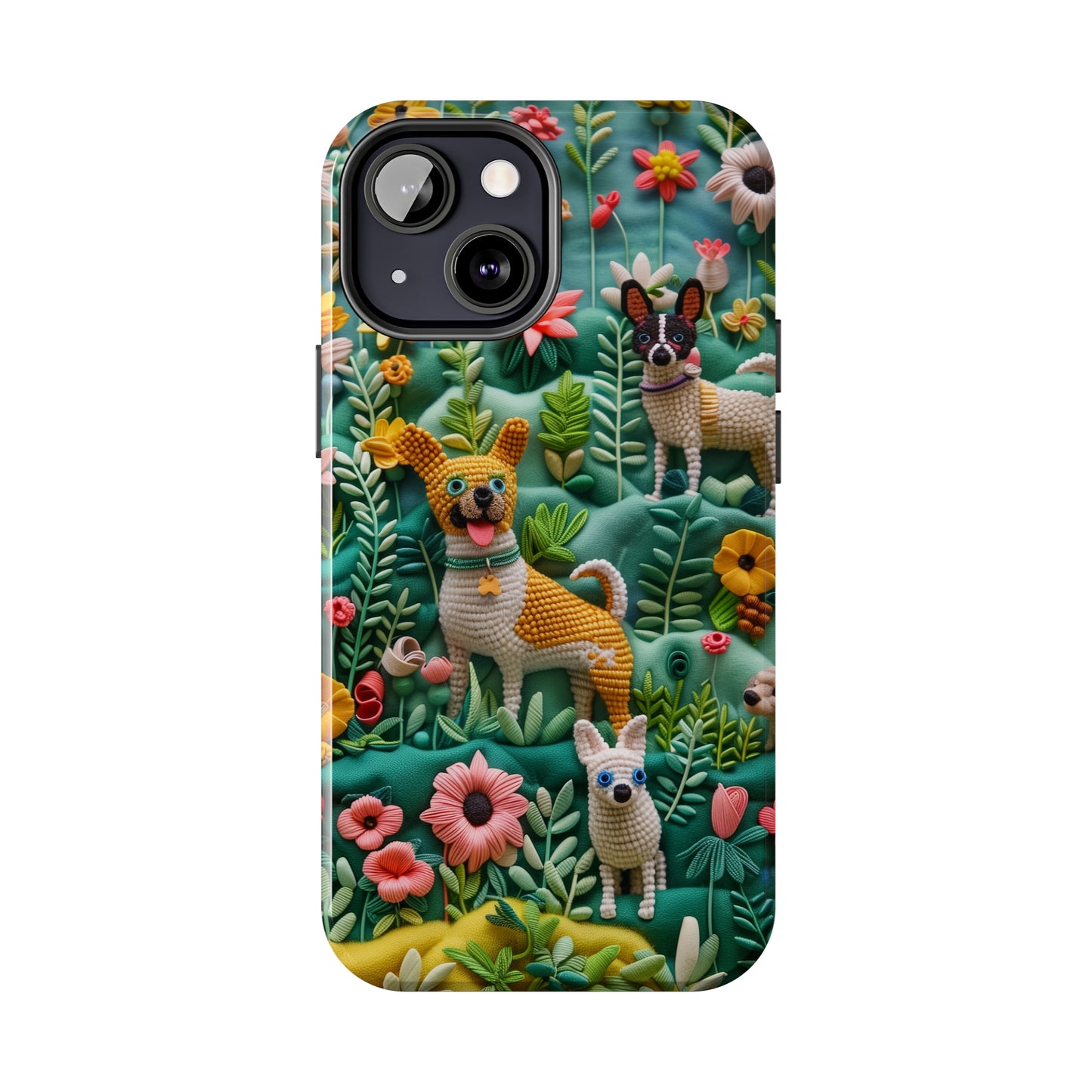 Dogs and Flowers 3D Yarn and Thread Design Dog iPhone Case - Tough Case - Pets on Merch