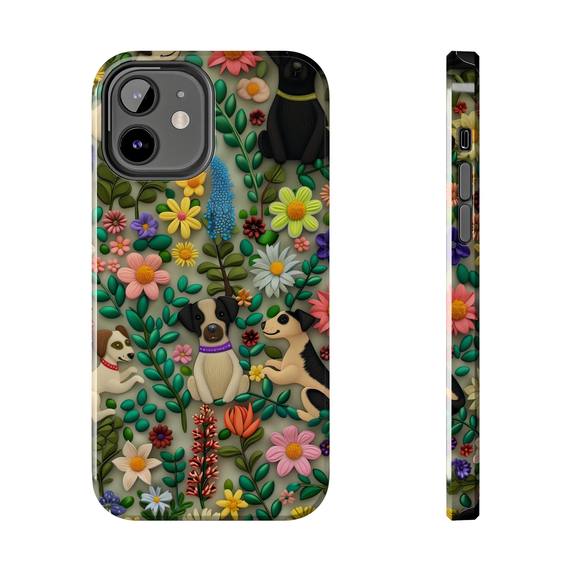 Dogs and Flowers Whimsical Colorful Design Dog iPhone Case - Tough Case - Pets on Merch