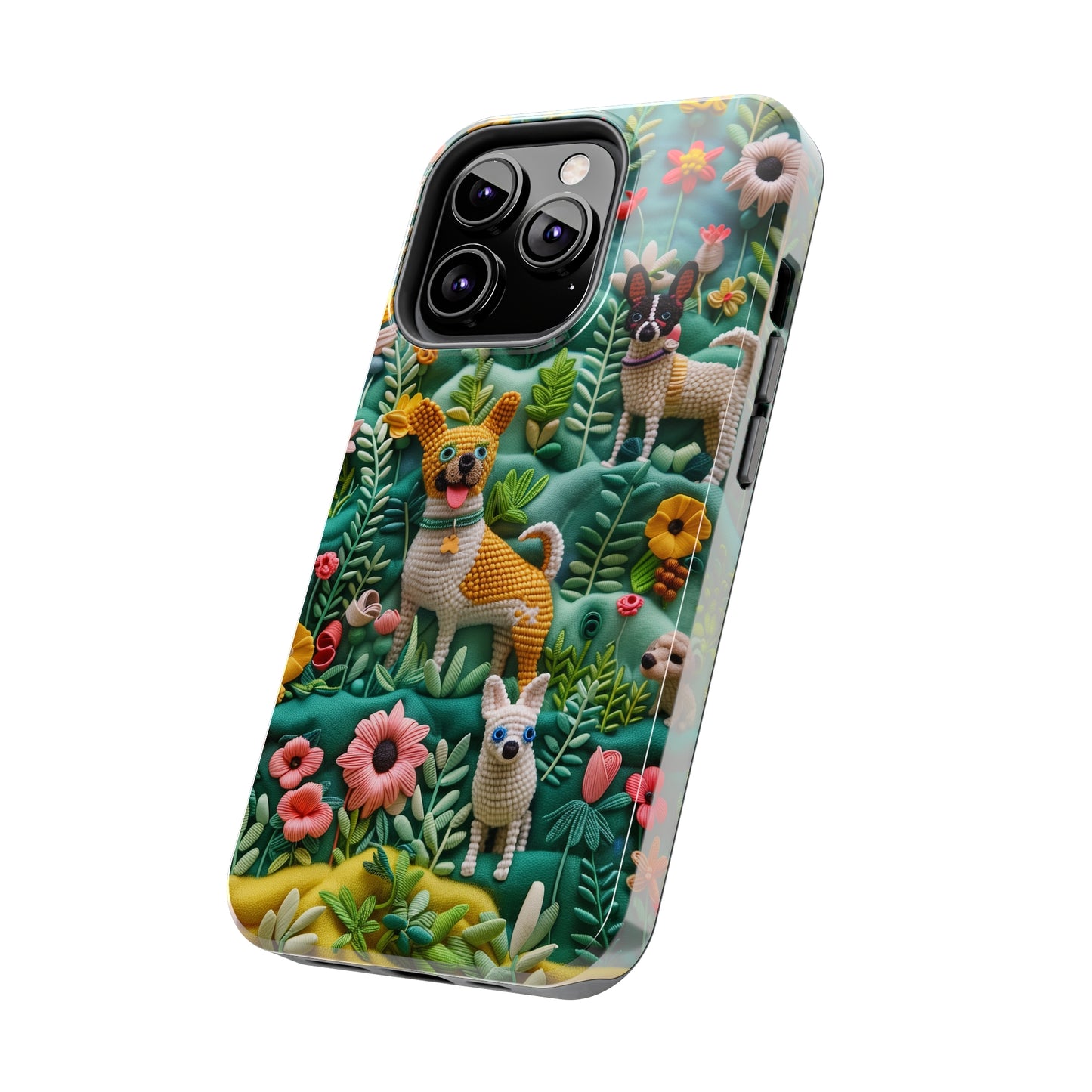 Dogs and Flowers 3D Yarn and Thread Design Dog iPhone Case - Tough Case - Pets on Merch