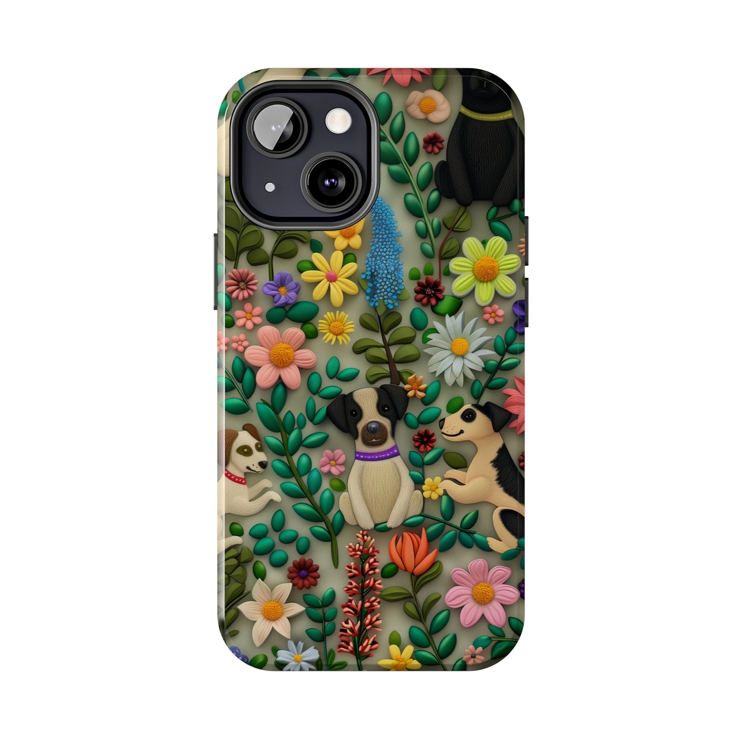 Dogs and Flowers Whimsical Colorful Design Dog iPhone Case - Tough Case - Pets on Merch