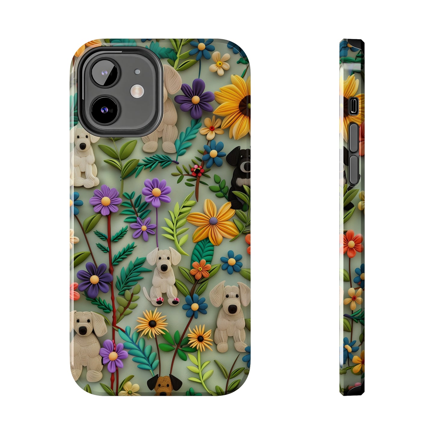 Dogs and Flowers Colorful Yarn and Fabric Design Dog iPhone Case - Tough Case - Pets on Merch