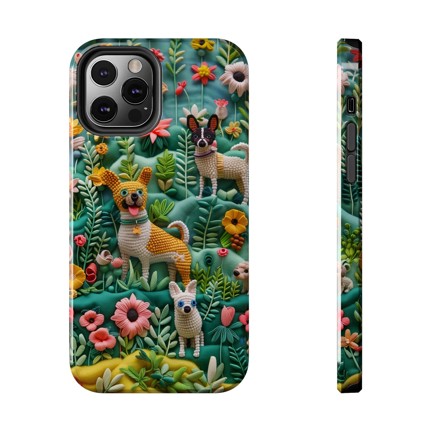 Dogs and Flowers 3D Yarn and Thread Design Dog iPhone Case - Tough Case - Pets on Merch