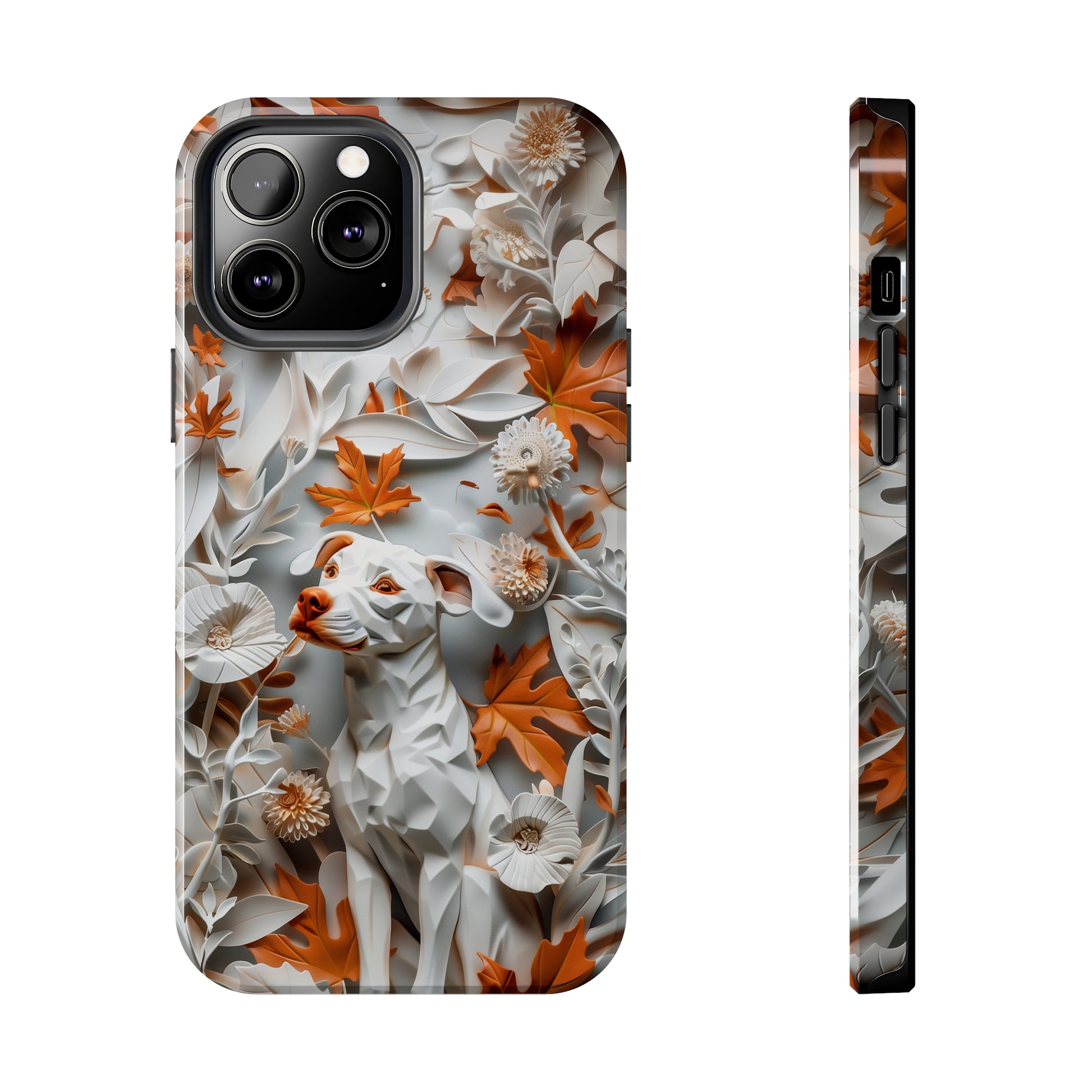 Dog and Leaves Paper Sculpture Design Dog iPhone Case - Tough Case - Pets on Merch