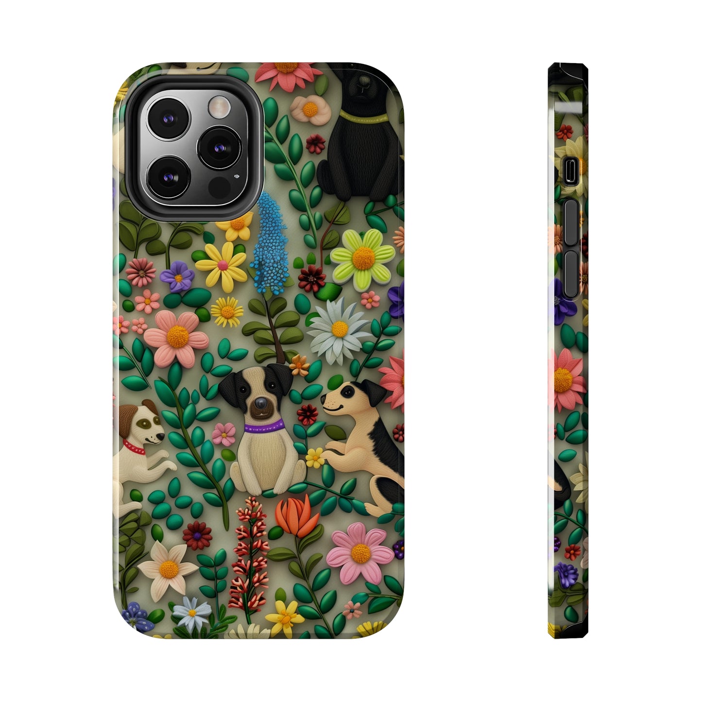 Dogs and Flowers Whimsical Colorful Design Dog iPhone Case - Tough Case - Pets on Merch