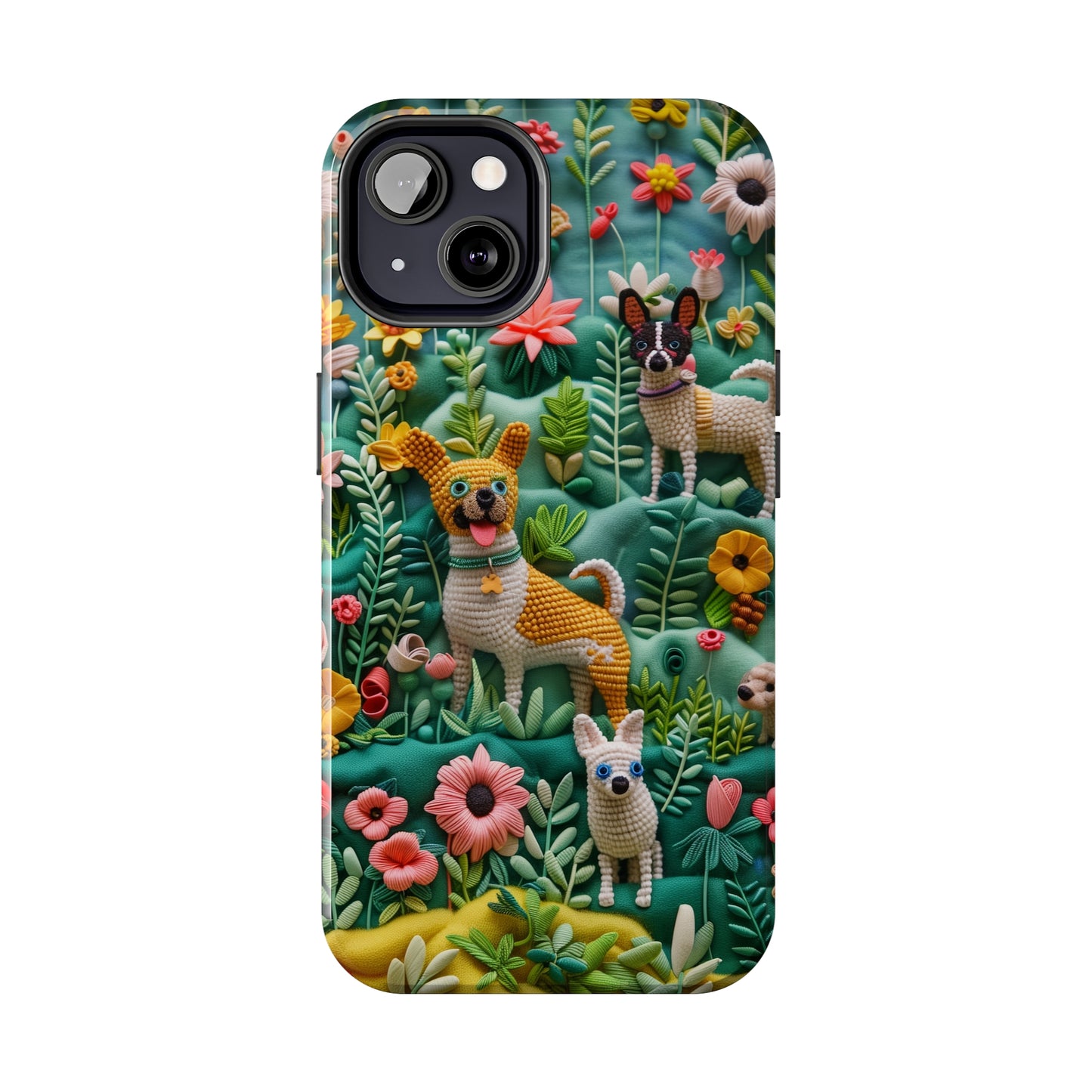 Dogs and Flowers 3D Yarn and Thread Design Dog iPhone Case - Tough Case - Pets on Merch