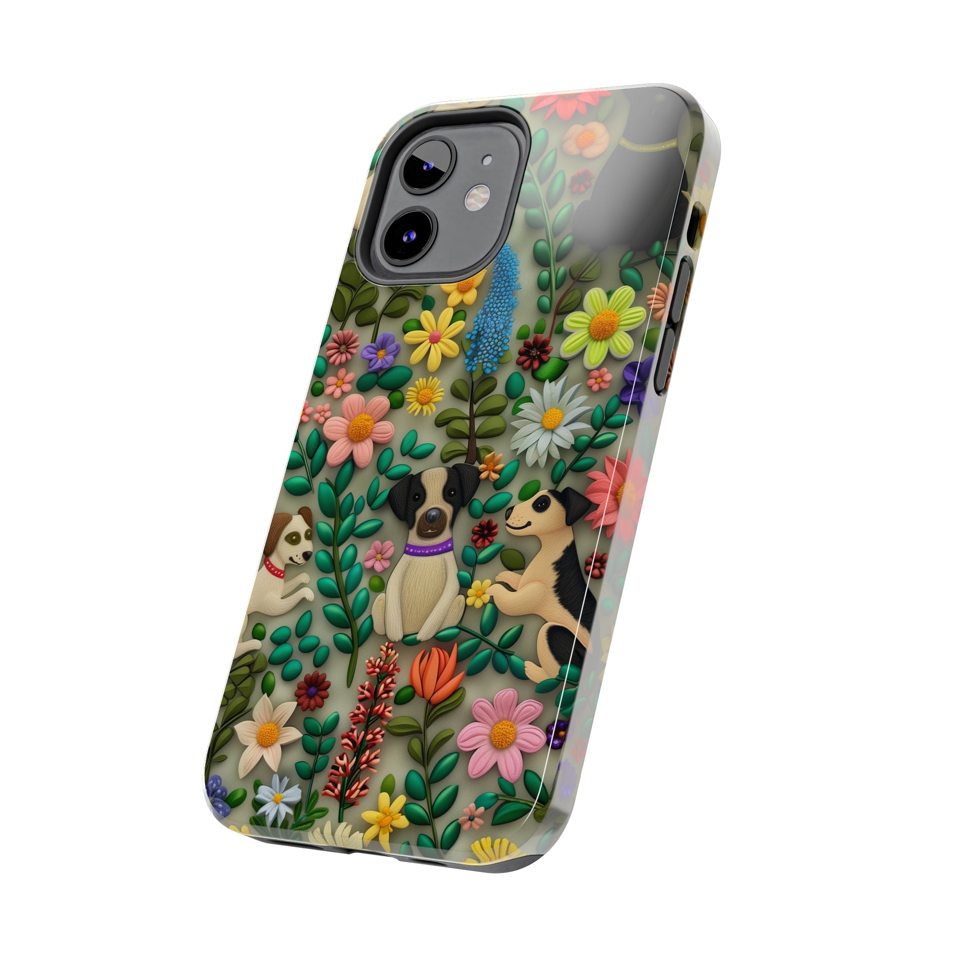 Dogs and Flowers Whimsical Colorful Design Dog iPhone Case - Tough Case - Pets on Merch