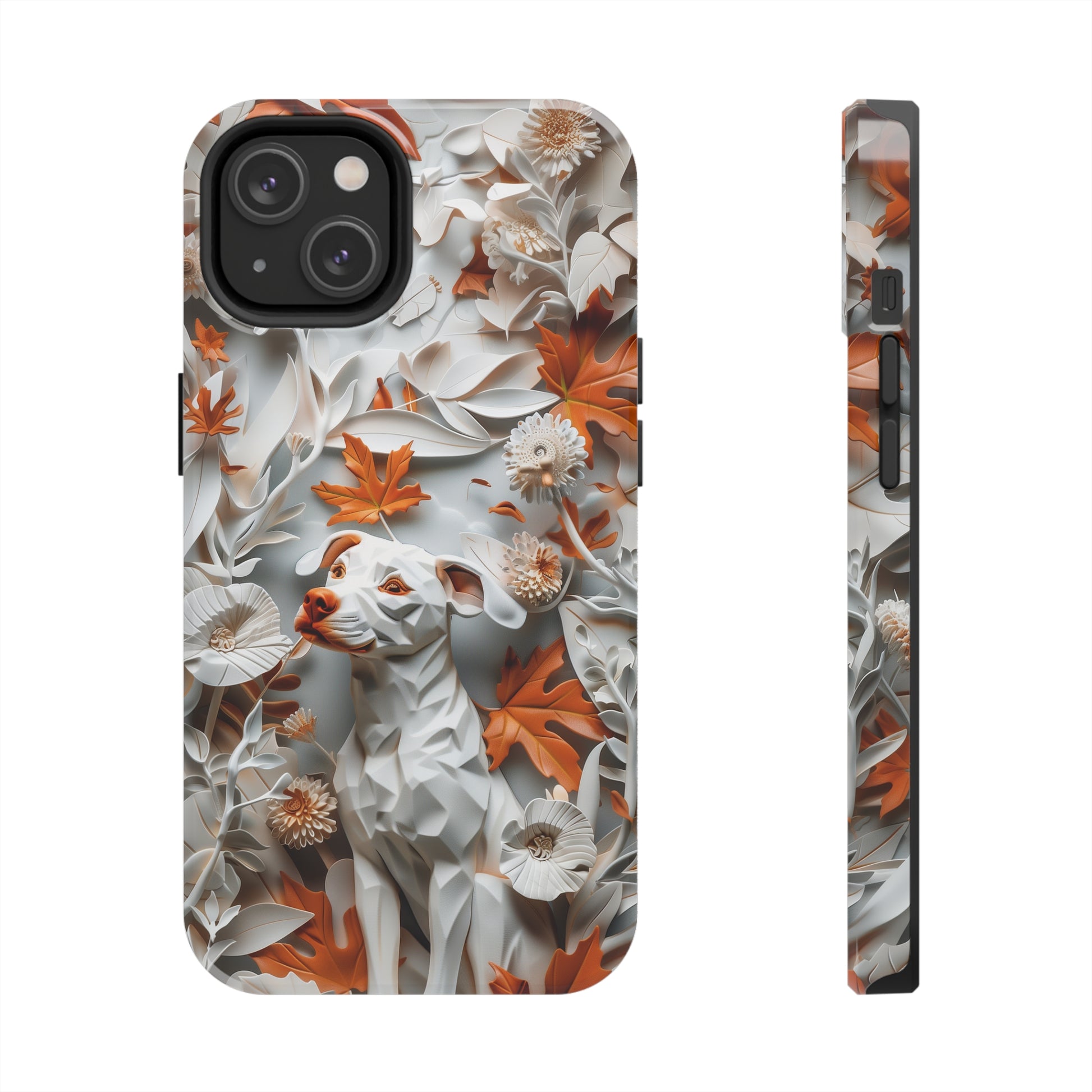 Dog and Leaves Paper Sculpture Design Dog iPhone Case - Tough Case - Pets on Merch