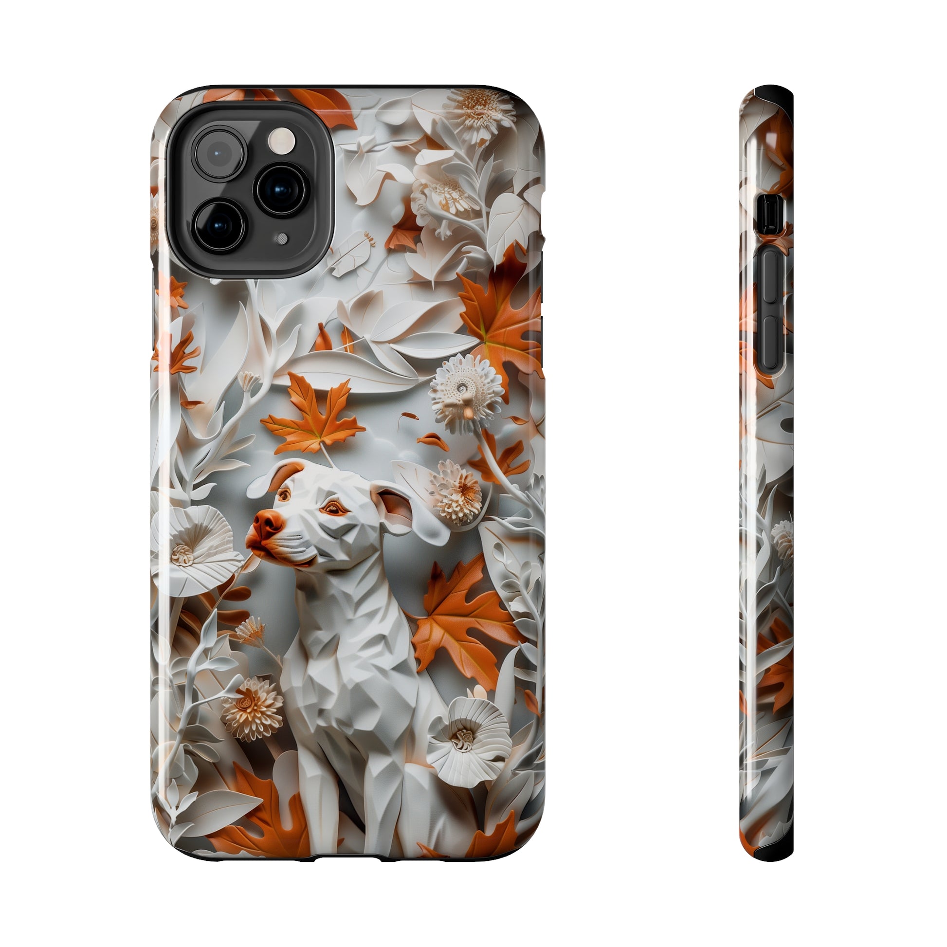 Dog and Leaves Paper Sculpture Design Dog iPhone Case - Tough Case - Pets on Merch