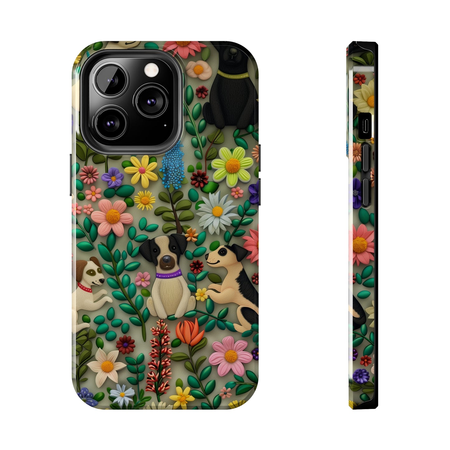 Dogs and Flowers Whimsical Colorful Design Dog iPhone Case - Tough Case - Pets on Merch