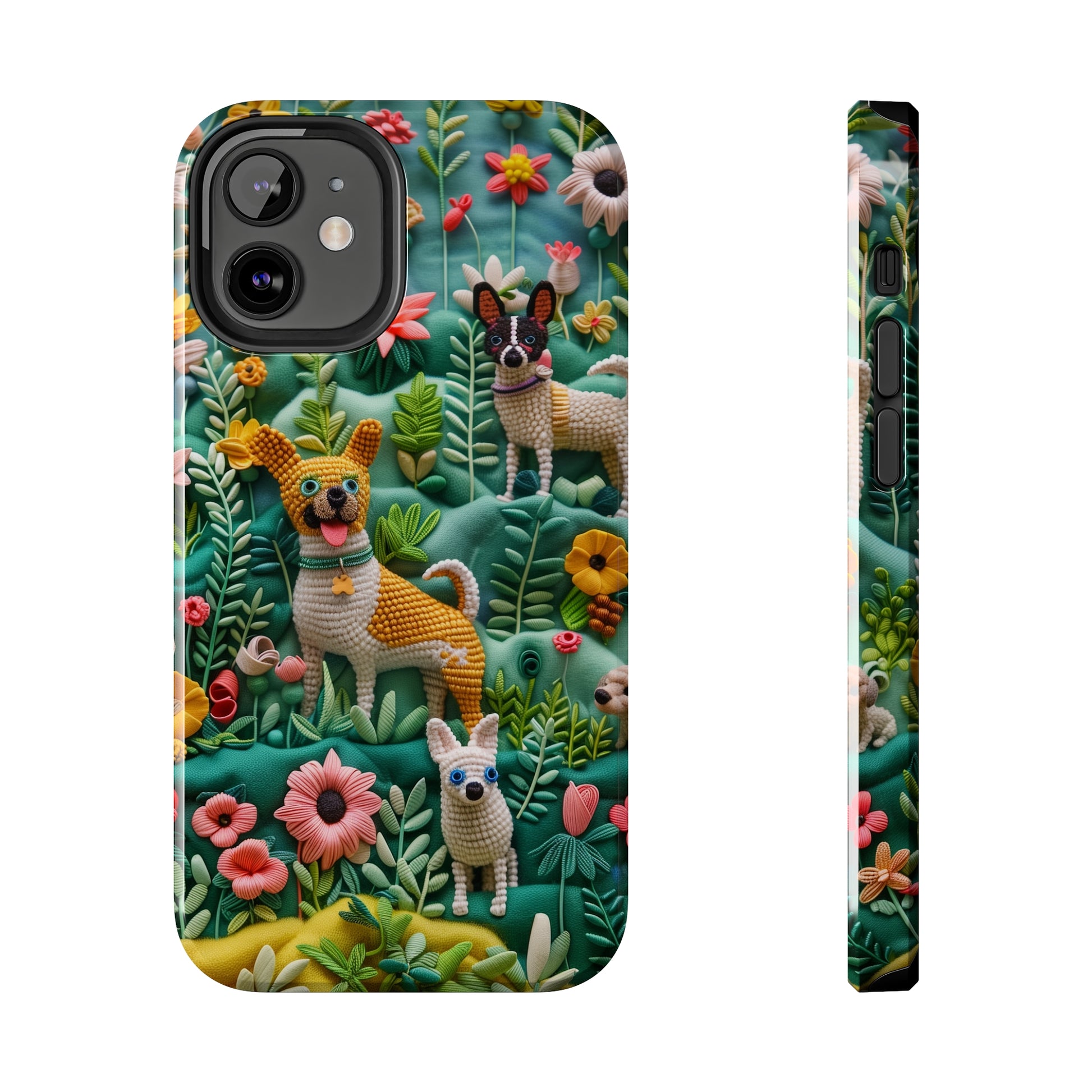 Dogs and Flowers 3D Yarn and Thread Design Dog iPhone Case - Tough Case - Pets on Merch