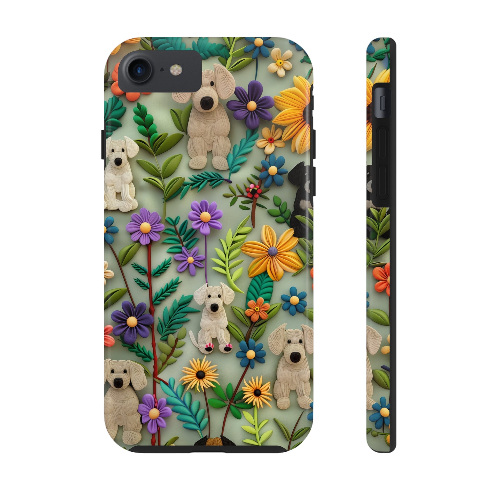 Dogs and Flowers Colorful Yarn and Fabric Design Dog iPhone Case - Tough Case - Pets on Merch