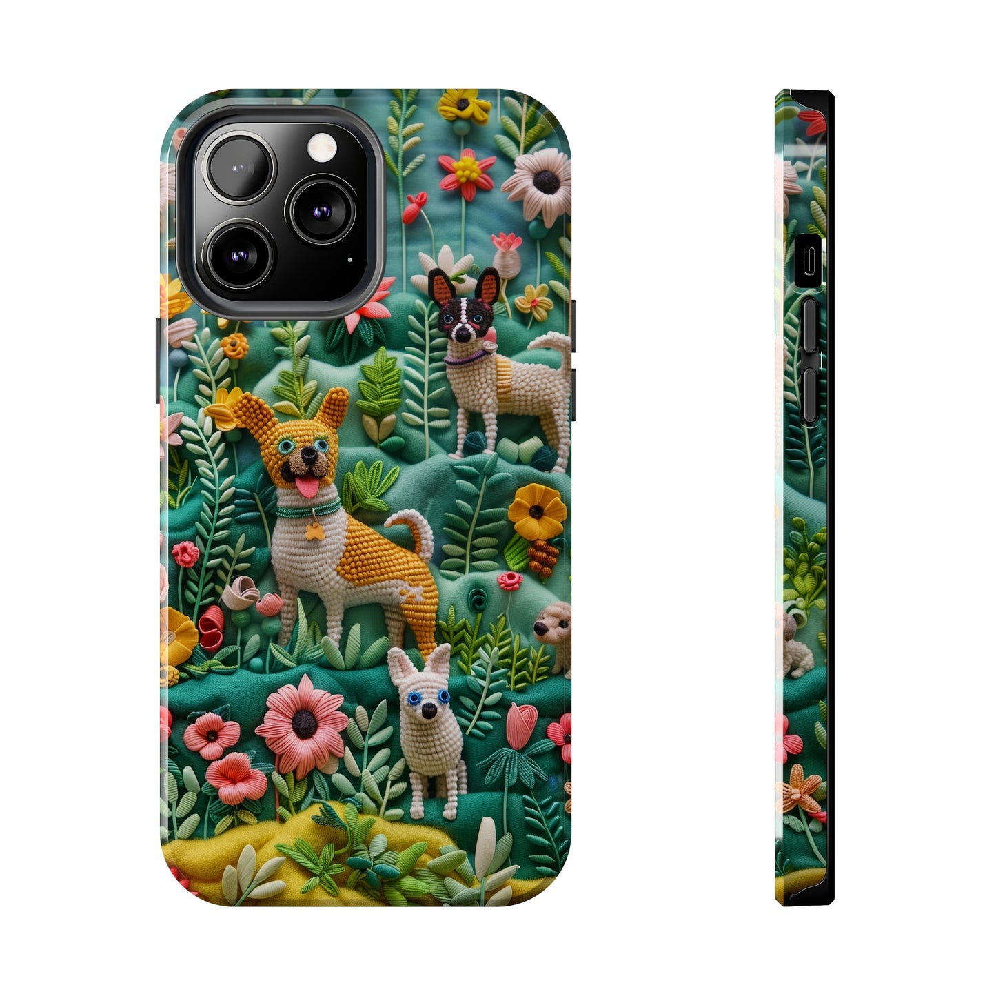 Dogs and Flowers 3D Yarn and Thread Design Dog iPhone Case - Tough Case - Pets on Merch