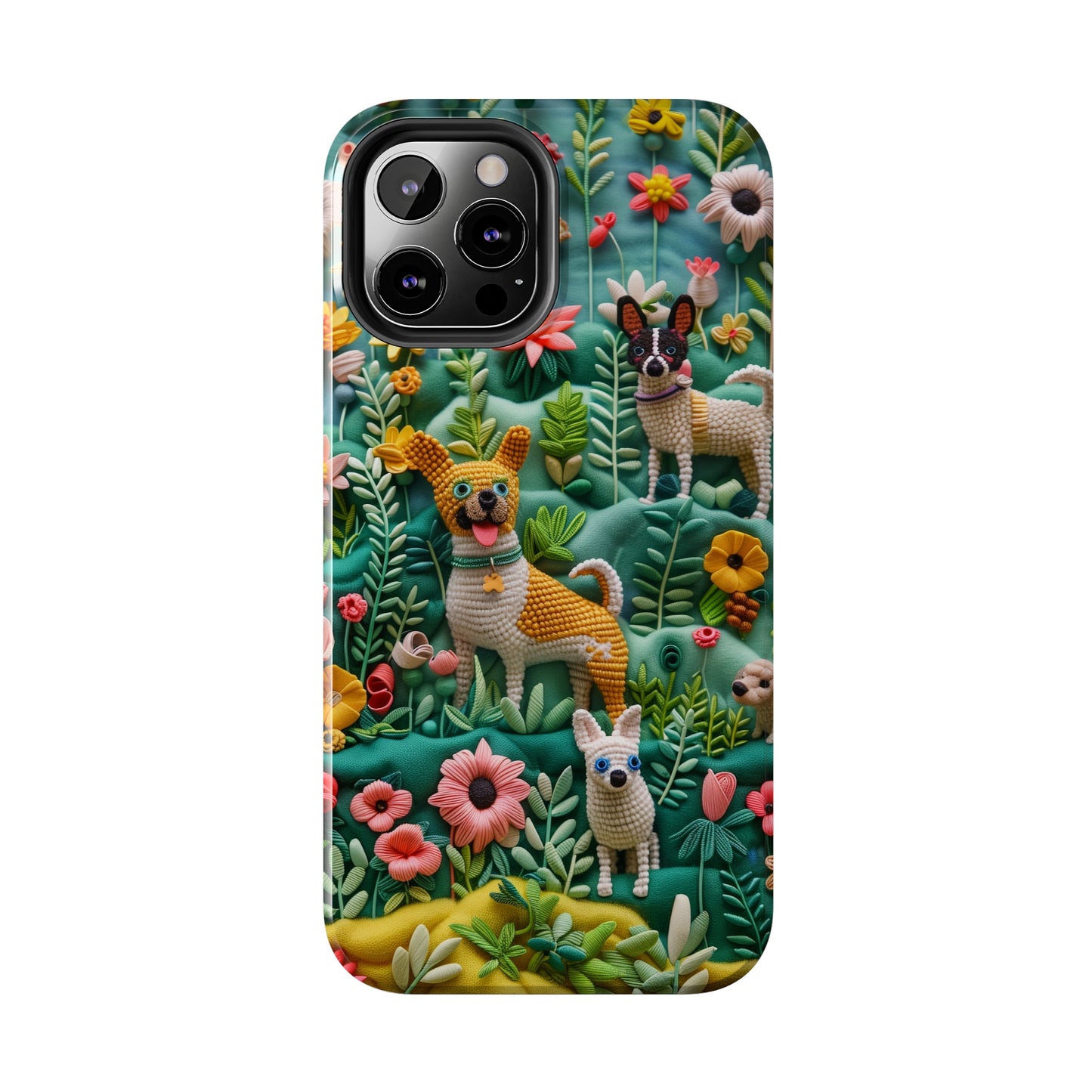 Dogs and Flowers 3D Yarn and Thread Design Dog iPhone Case - Tough Case - Pets on Merch