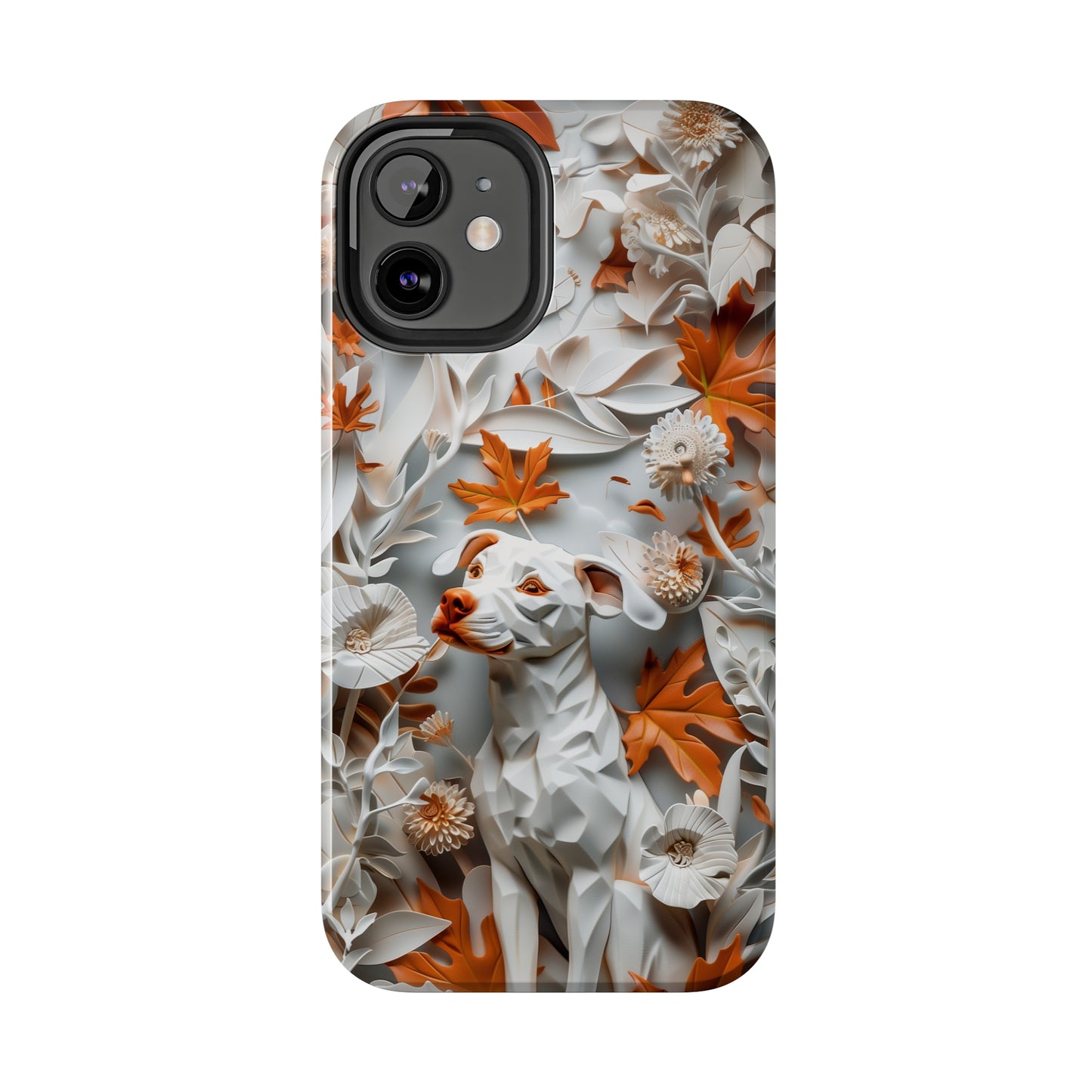 Dog and Leaves Paper Sculpture Design Dog iPhone Case - Tough Case - Pets on Merch