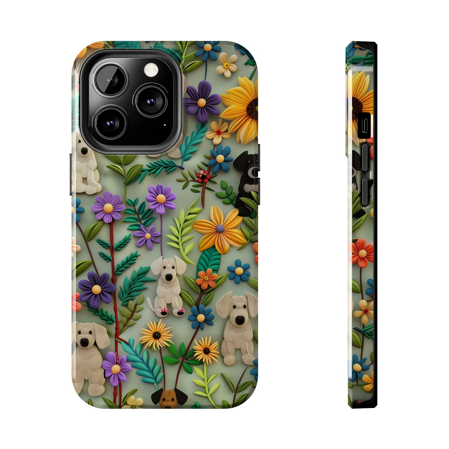 Dogs and Flowers Colorful Yarn and Fabric Design Dog iPhone Case - Tough Case - Pets on Merch