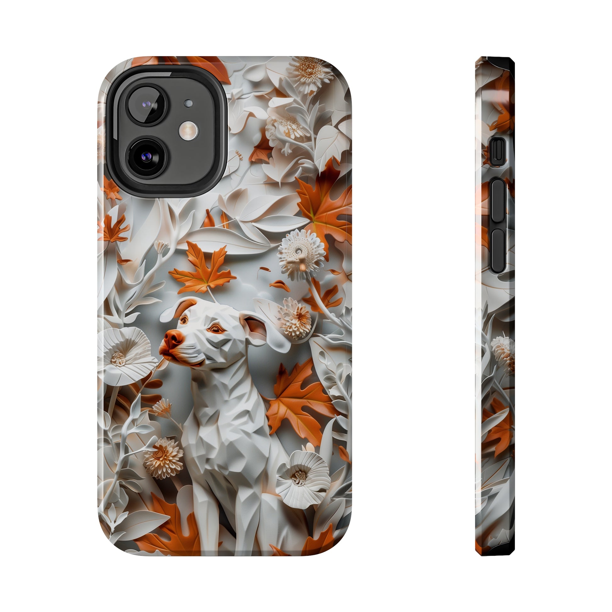 Dog and Leaves Paper Sculpture Design Dog iPhone Case - Tough Case - Pets on Merch