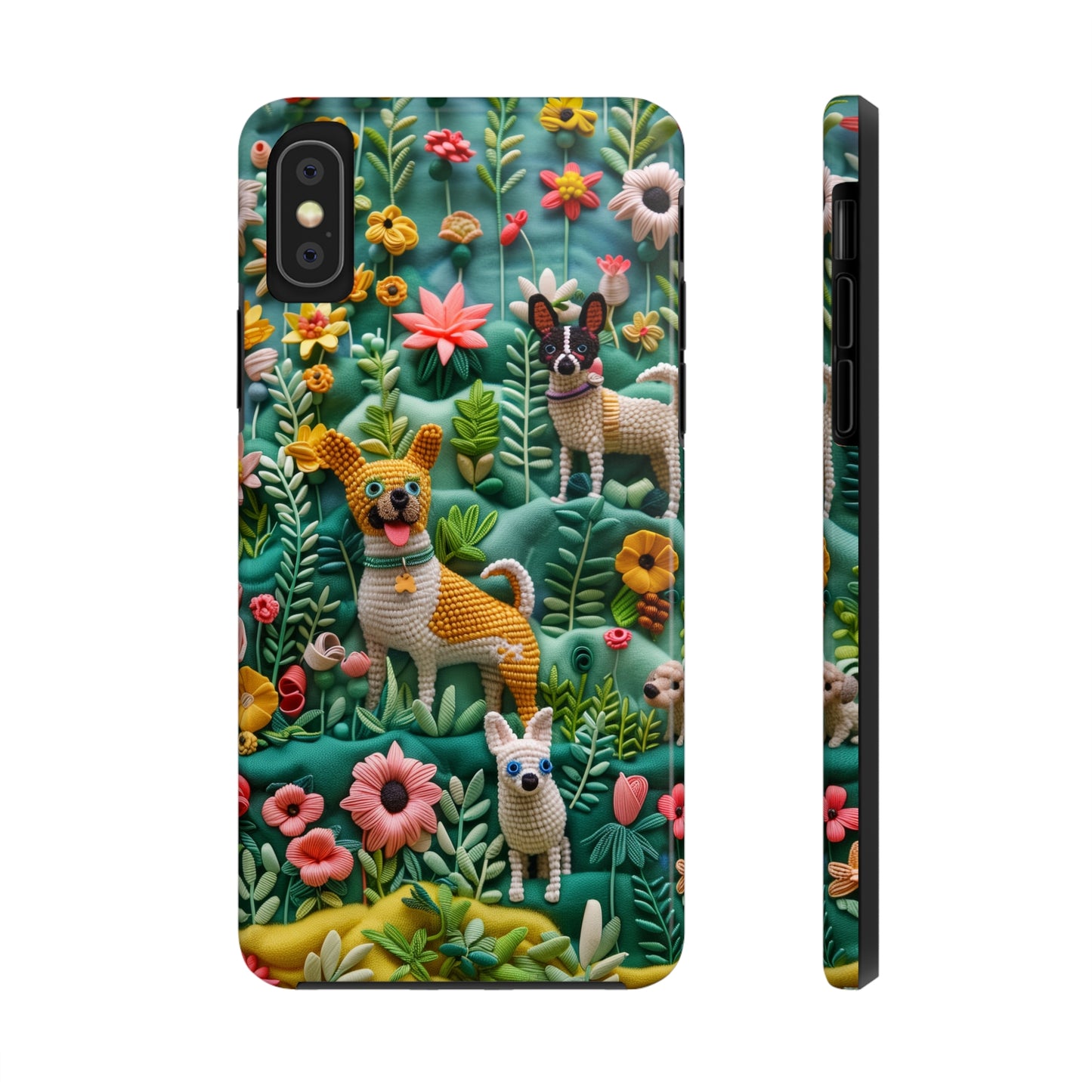 Dogs and Flowers 3D Yarn and Thread Design Dog iPhone Case - Tough Case - Pets on Merch