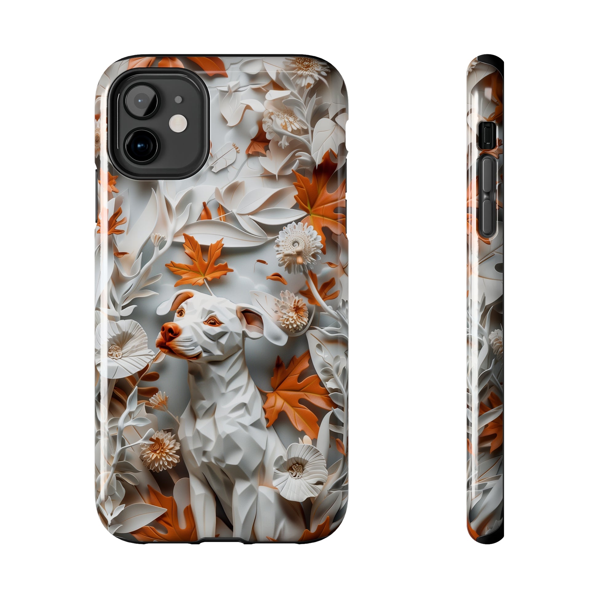 Dog and Leaves Paper Sculpture Design Dog iPhone Case - Tough Case - Pets on Merch