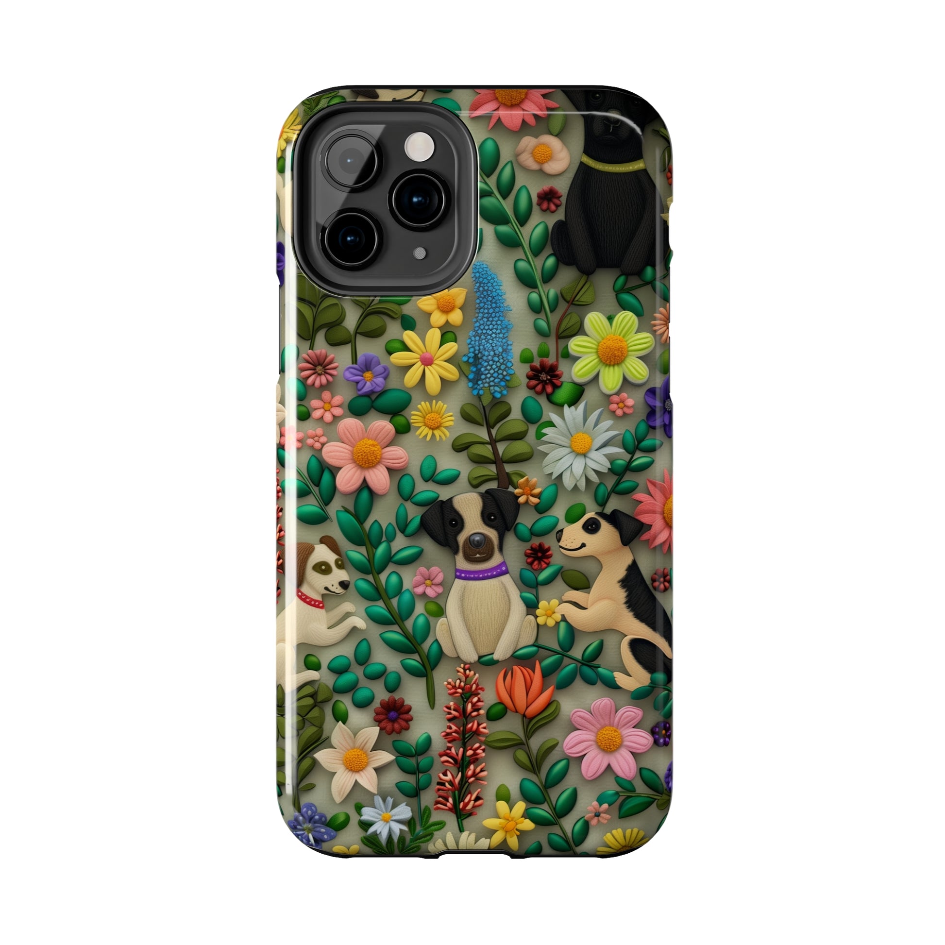 Dogs and Flowers Whimsical Colorful Design Dog iPhone Case - Tough Case - Pets on Merch