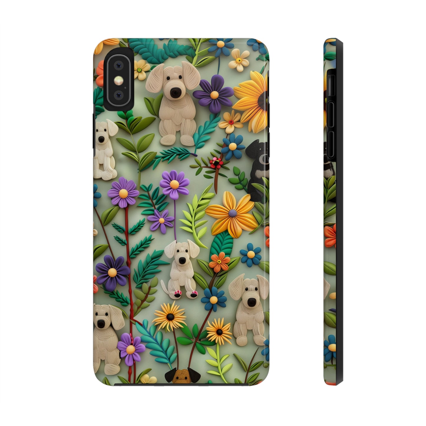 Dogs and Flowers Colorful Yarn and Fabric Design Dog iPhone Case - Tough Case - Pets on Merch