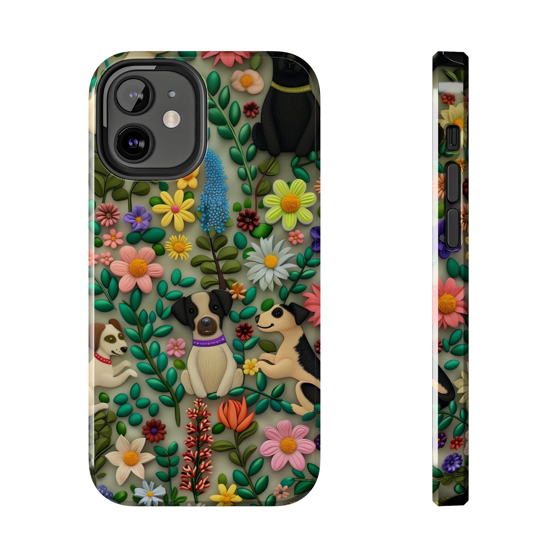 Dogs and Flowers Whimsical Colorful Design Dog iPhone Case - Tough Case - Pets on Merch