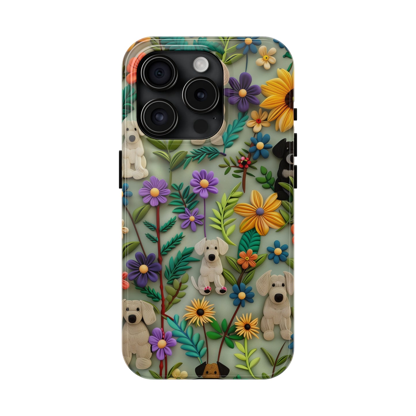 Dogs and Flowers Colorful Yarn and Fabric Design Dog iPhone Case - Tough Case - Pets on Merch