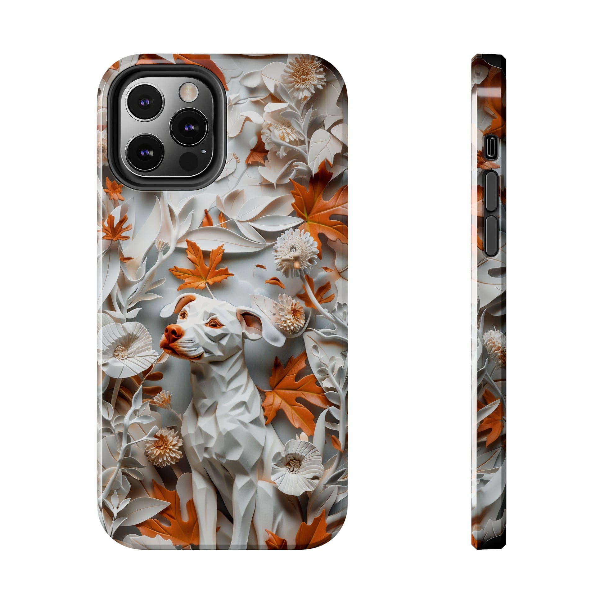 Dog and Leaves Paper Sculpture Design Dog iPhone Case - Tough Case - Pets on Merch