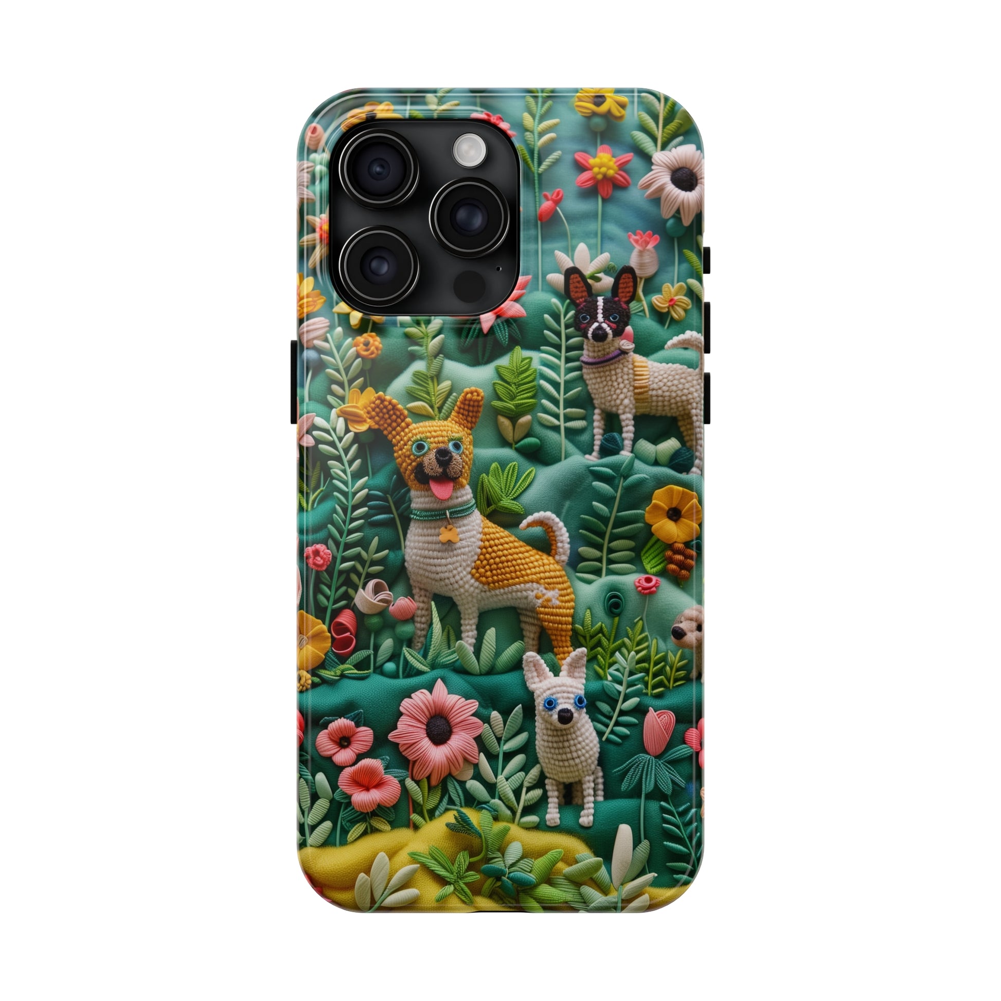 Dogs and Flowers 3D Yarn and Thread Design Dog iPhone Case - Tough Case - Pets on Merch