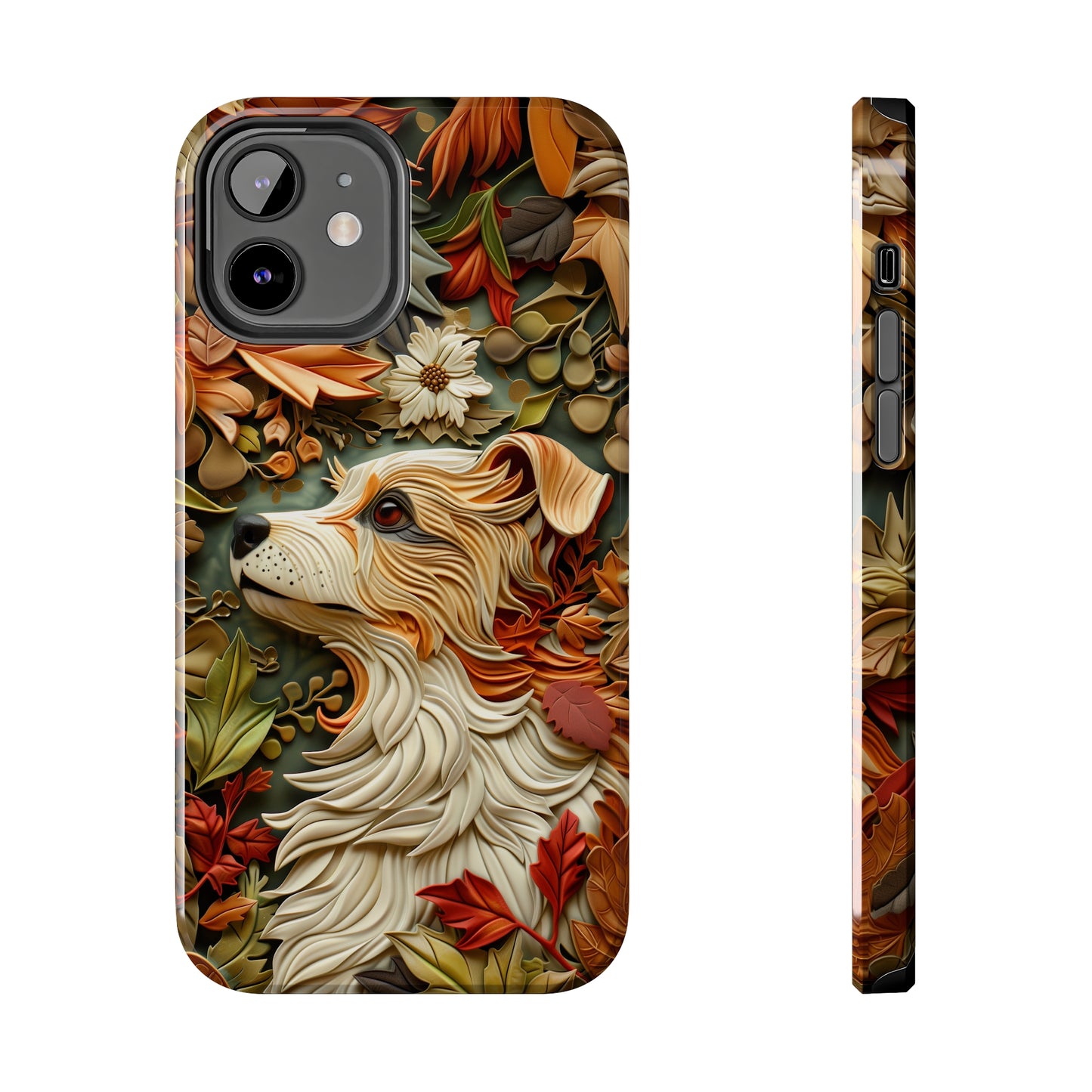 Dog and Leaves Wood Carving Design Dog iPhone Case - Tough Case - Pets on Merch