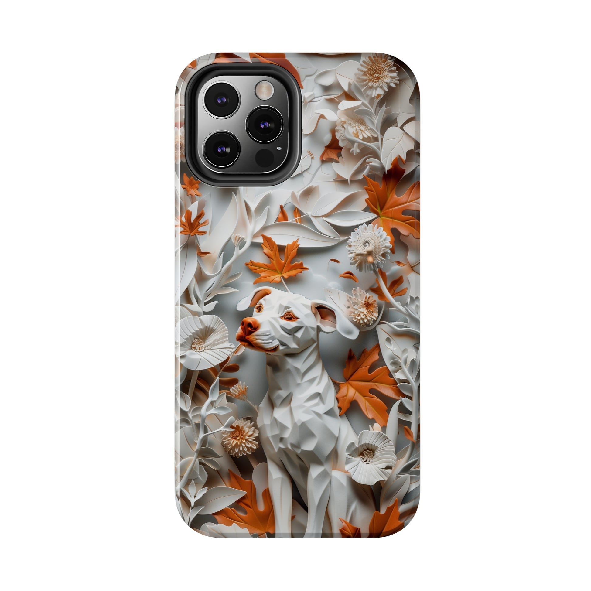 Dog and Leaves Paper Sculpture Design Dog iPhone Case - Tough Case - Pets on Merch